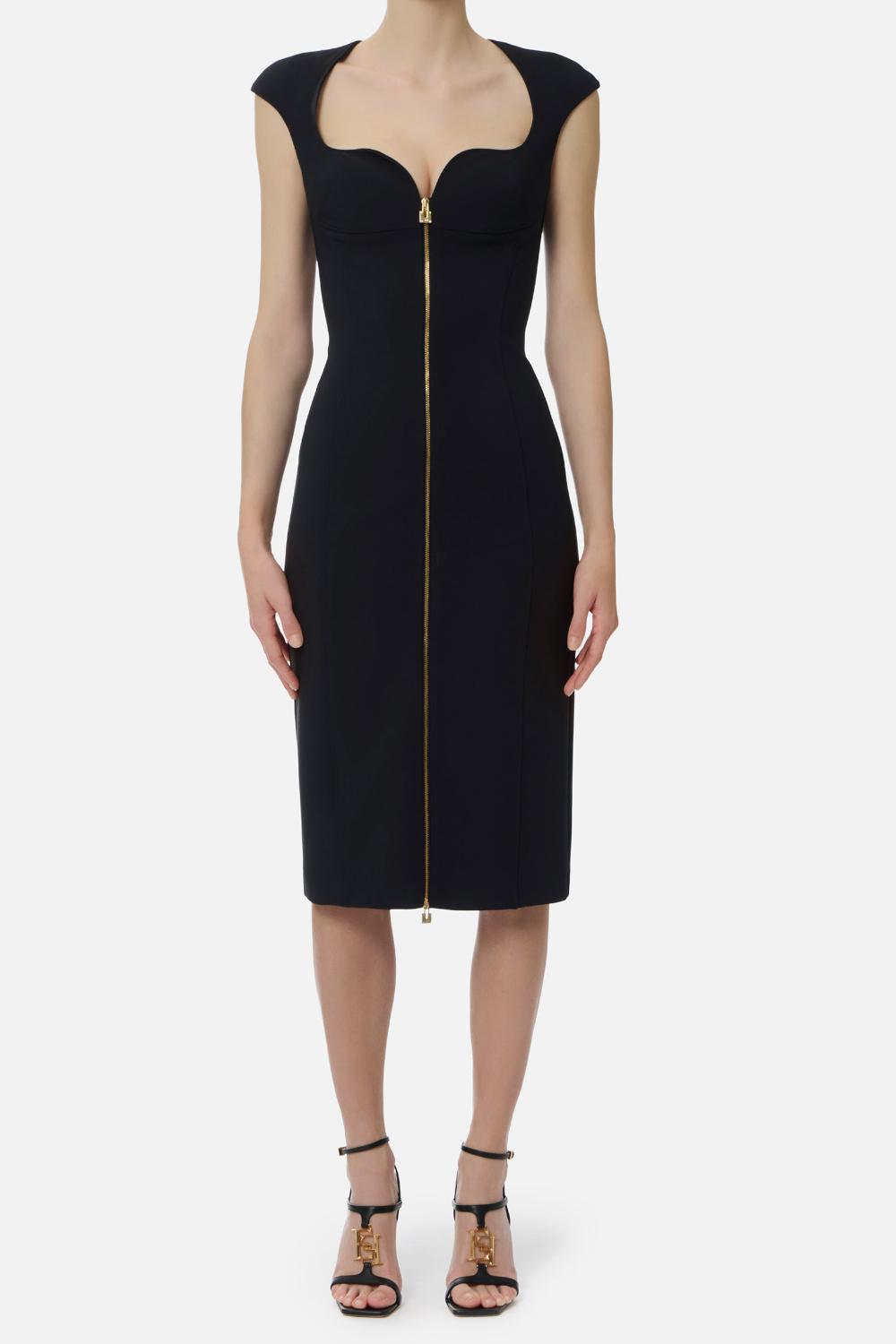 Abito Tubino Elisabetta Franchi in Doppio Crêpe Stretch con Zip Gioiello AB900 61E2110 Elisabetta Franchi