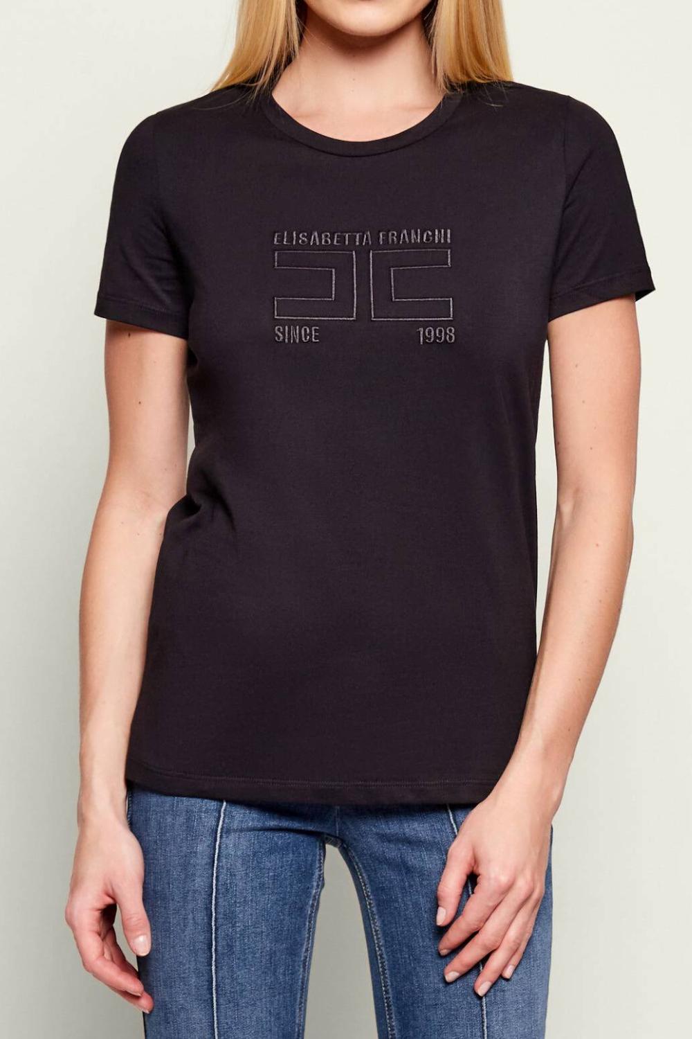 Maglietta a Maniche Corte Elisabetta Franchi in Jersey con Girocollo e Logo Ricamato MA71G 61E2110 Elisabetta Franchi