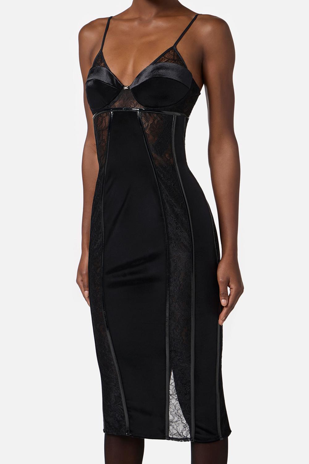 Abito in velluto e pizzo floreale<BR/> AB841 57E2110 Elisabetta Franchi