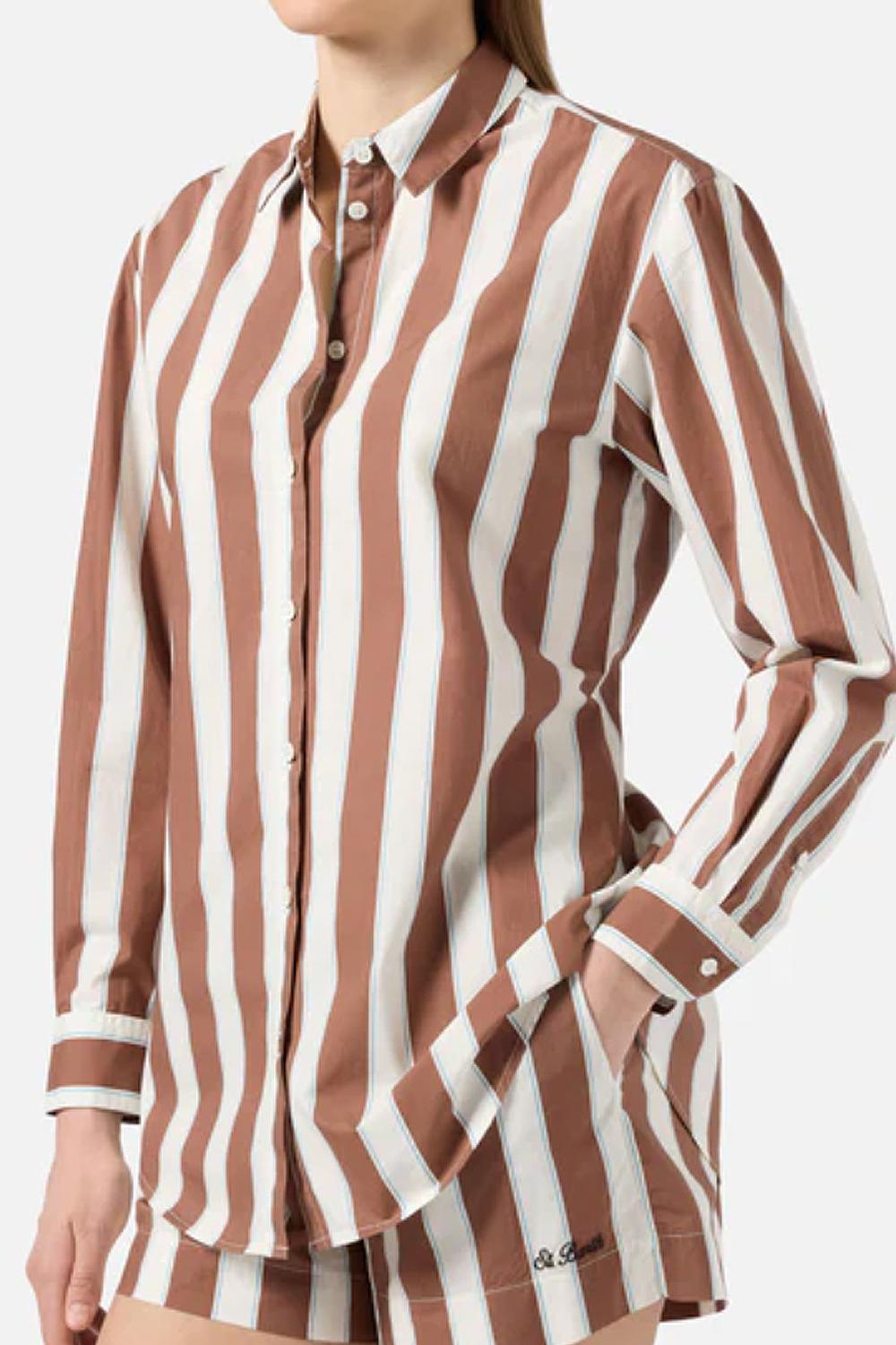 camicia brigitte mc2 in cotone a righe marroni con ricamo Sport Club BRIG001 -01418L Mc2 Saint Barth