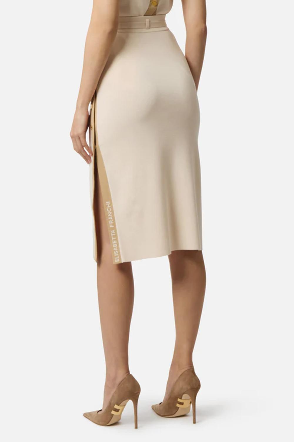 Gonna Midi Elisabetta Franchi in Maglia Jacquard con Logo e Dettagli Dorati GK27S 61E2U69 Elisabetta Franchi