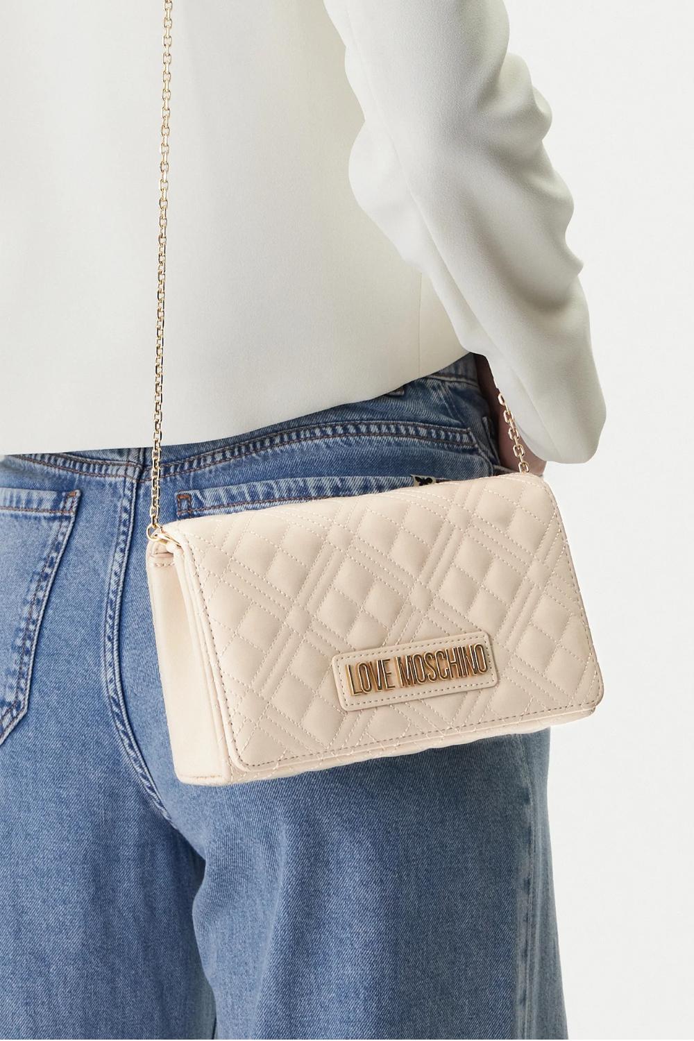 Pochette trapuntata Love Moschino con logo lettering oro e catena JC4079PP1O LA0110 Love Moschino