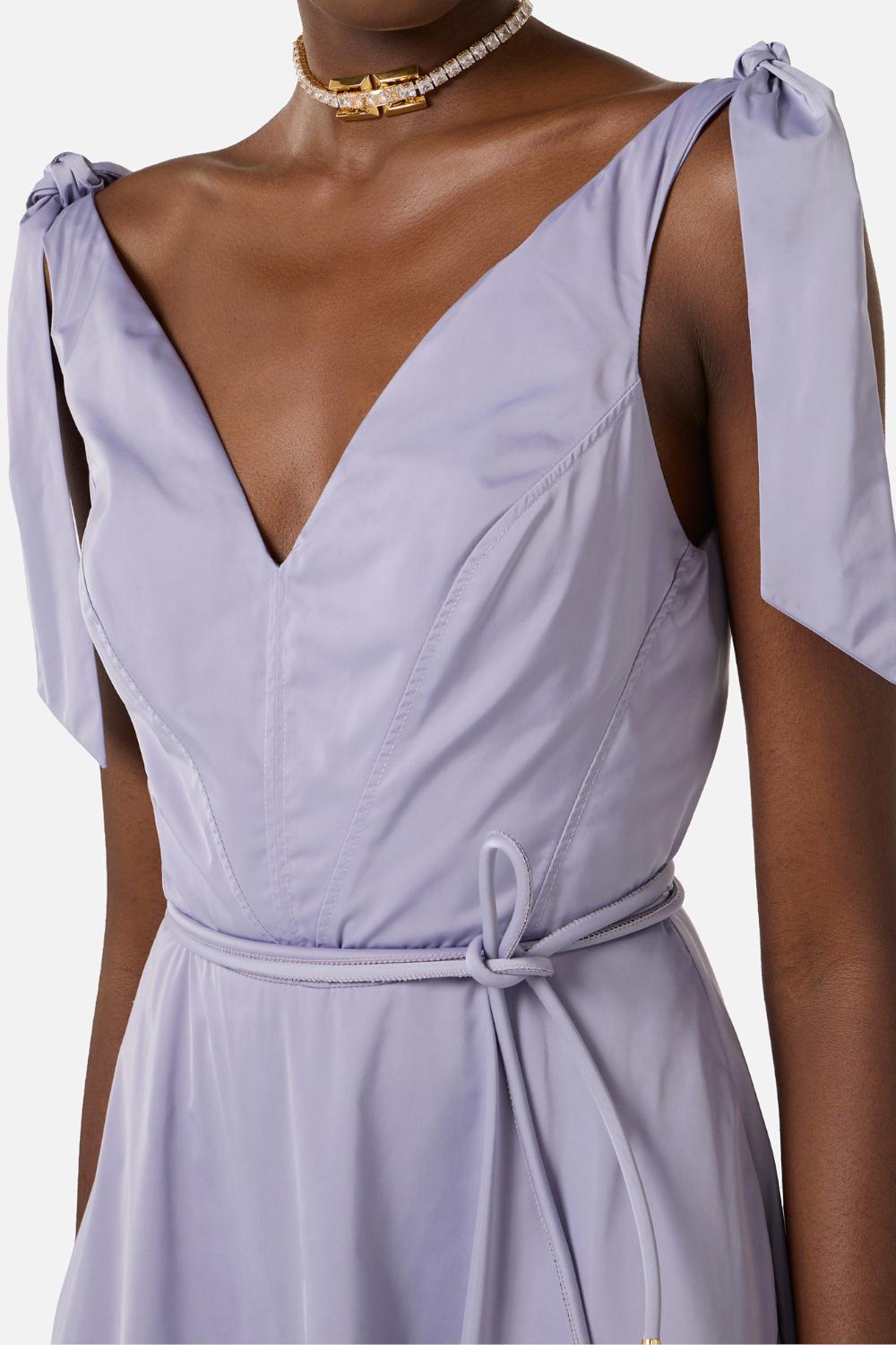 Abito Midi Elisabetta Franchi in Tessuto Vela con Gonna a Ruota e Dettaglio Logo AB903 61E2EV7 Elisabetta Franchi
