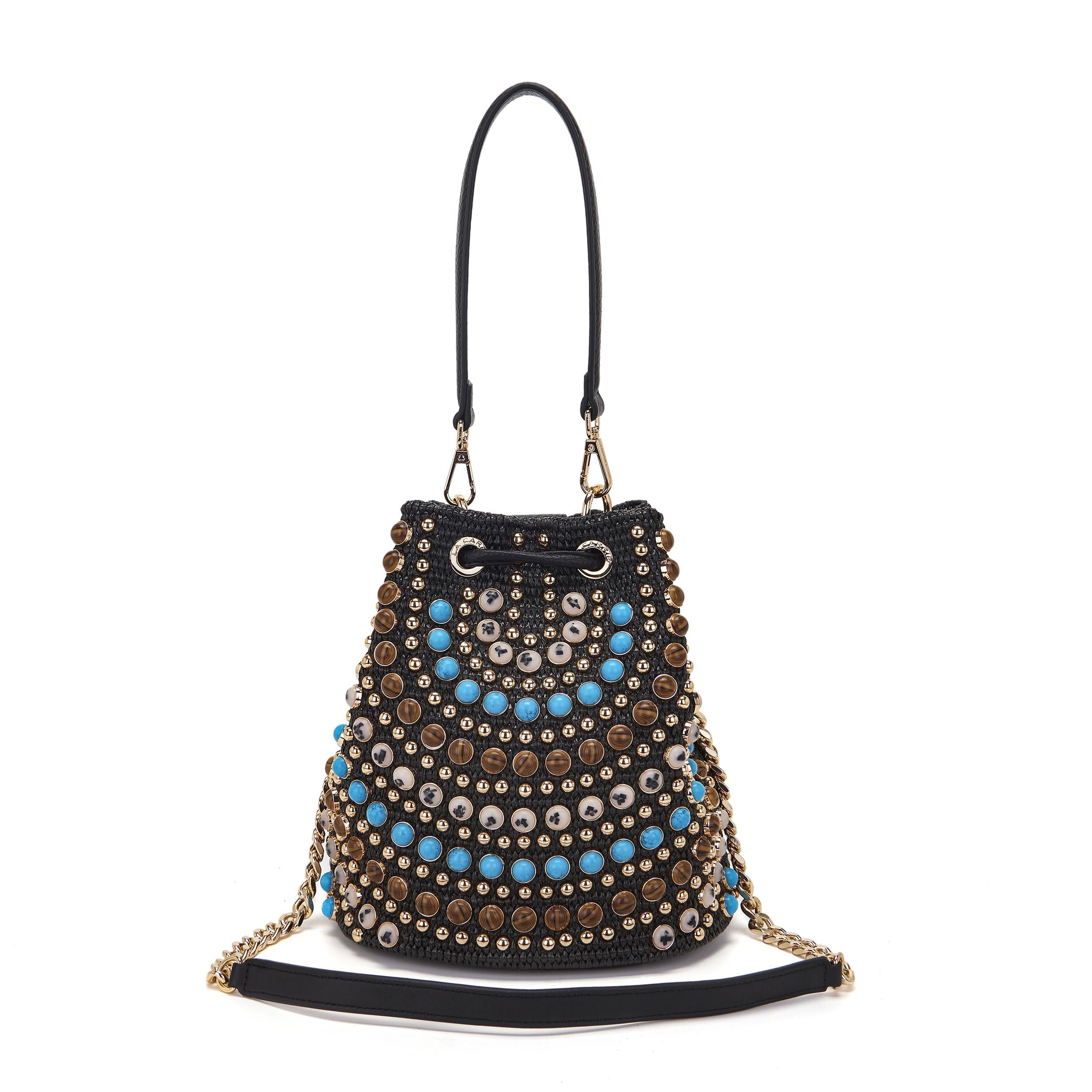 La Carrie Bag secchiello Andromeda Stones in rafia 161M-EM-601-RSY /BLA La Carrie