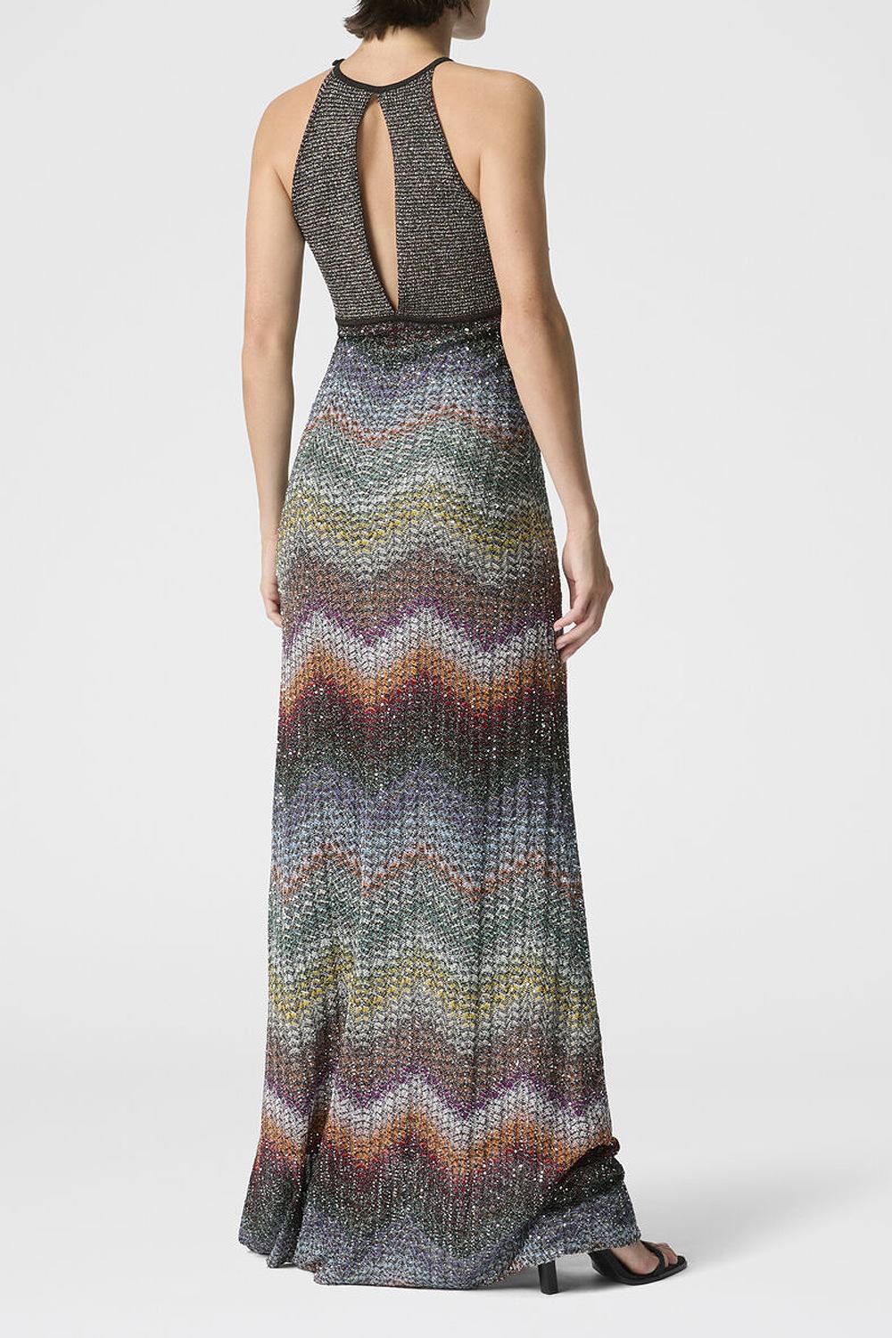 Abito lungo con scollo all'americana in maglia zig zag greca con paillettes DS26SG05 BC005YS72P0 Missoni