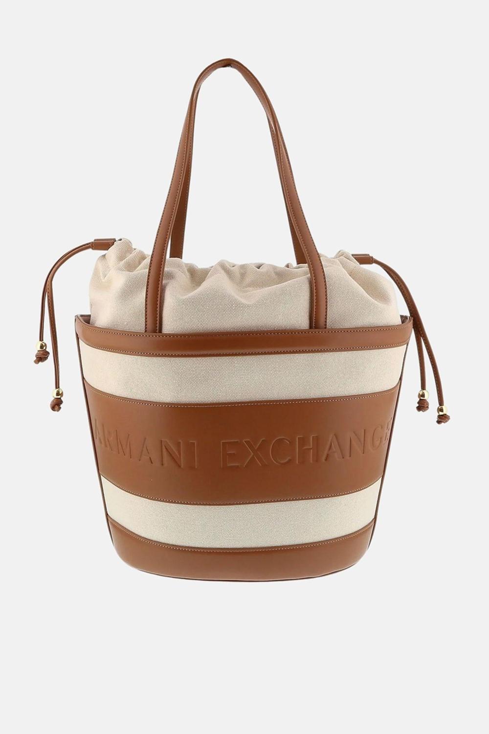 ARMANI EXCHANGE Shopper beige e cuoio con logo XW002183 AF22635M6261 Armani Exchange