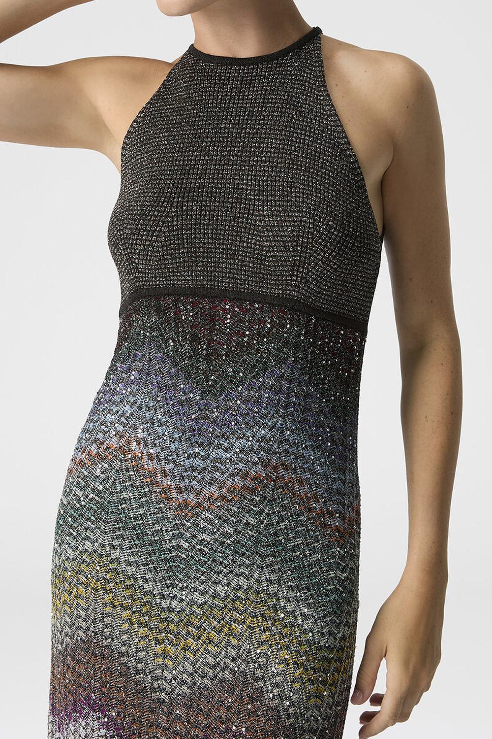 Abito lungo con scollo all'americana in maglia zig zag greca con paillettes DS26SG05 BC005YS72P0 Missoni
