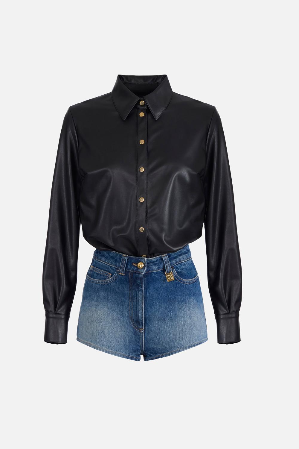 Tuta Corta Bimateriale Elisabetta Franchi con Top Effetto Nappa e Shorts in Denim TJ48I 61E2FB7 Elisabetta Franchi