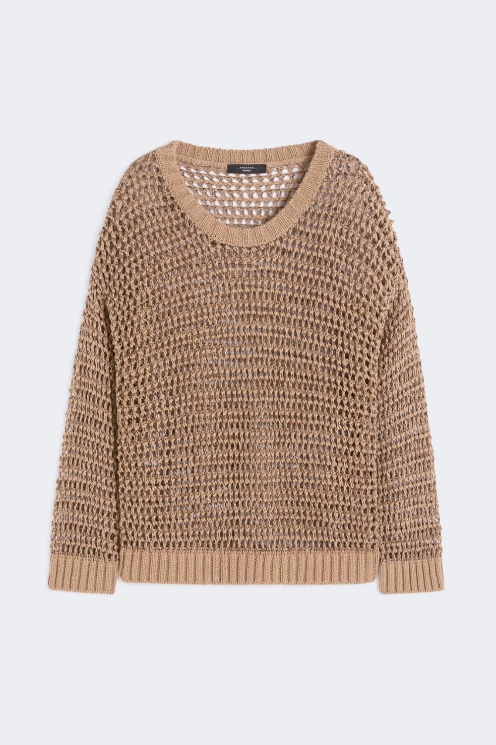 Maglia a rete in filato di lino e cotone WKDONIRICA 002CUOIO