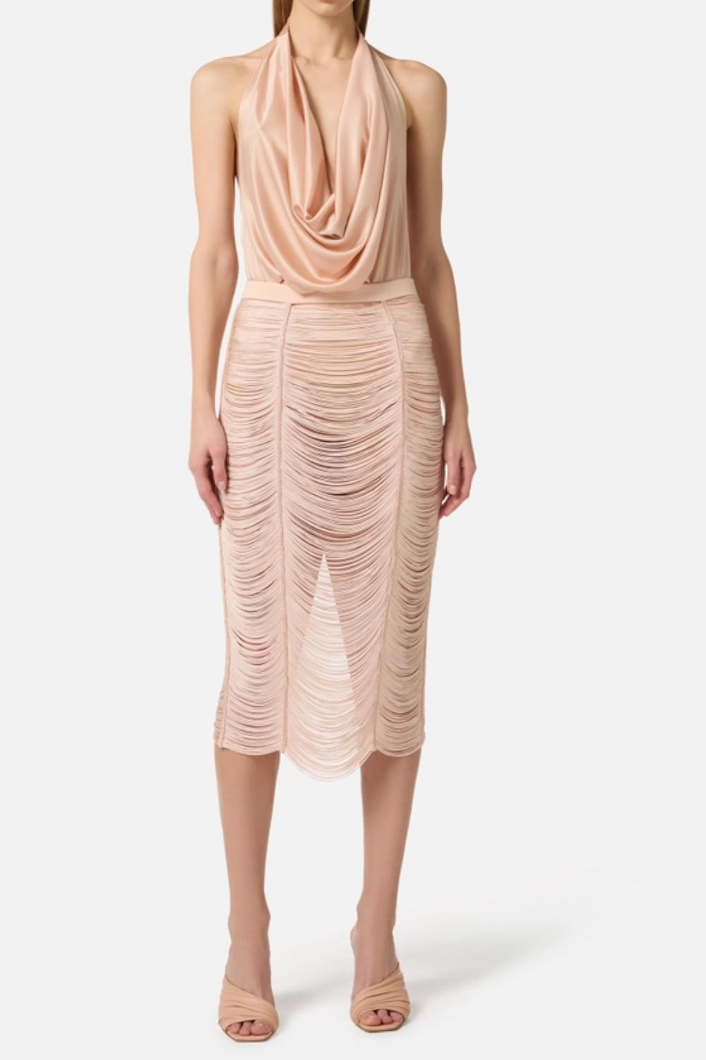 Top Elisabetta Franchi in Jersey di Viscosa Lucida con Scollo a Gronda<BR/> CN008 61E2EA1 Elisabetta Franchi