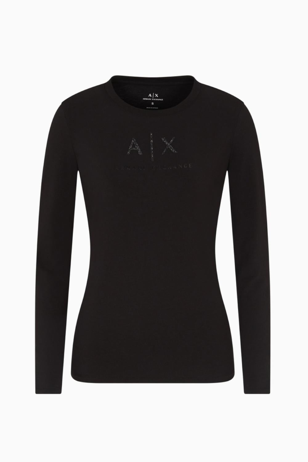 T-shirt a Manica Lunga con Logo A|X in Strass XW001365 AF16294UC001 Armani Exchange
