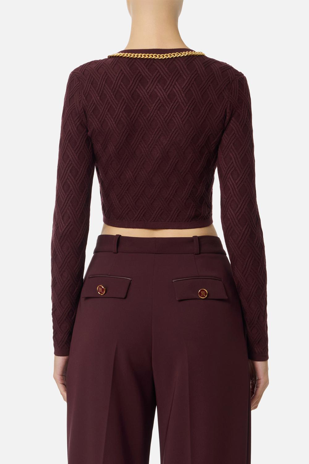 Cardigan in maglia a rombi con dettaglio gioiello MK29B 56E2EA4 Elisabetta Franchi