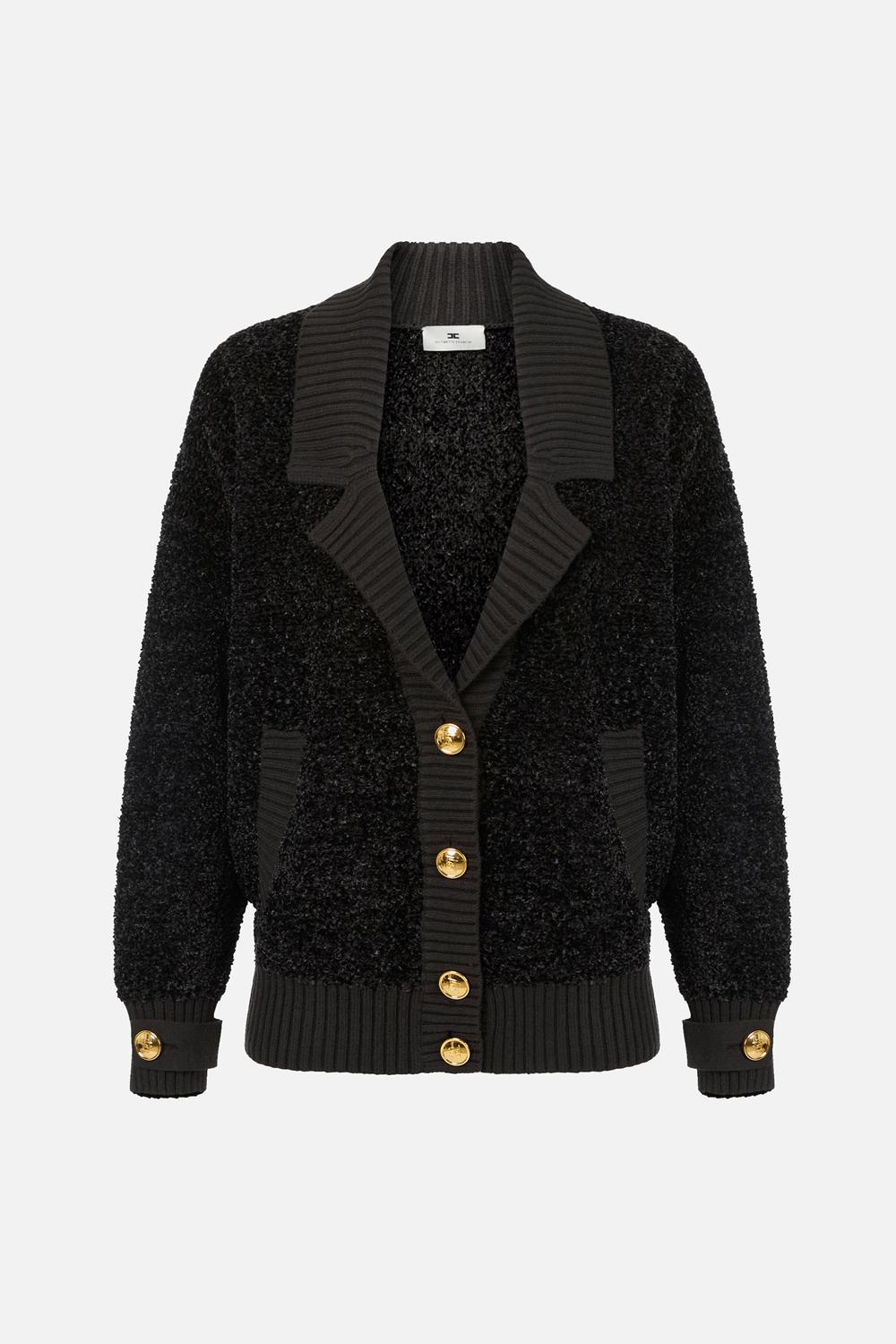 Cardigan in ciniglia bouclé con bottoni gioiello<BR/> MK44S 57E2110 Elisabetta Franchi