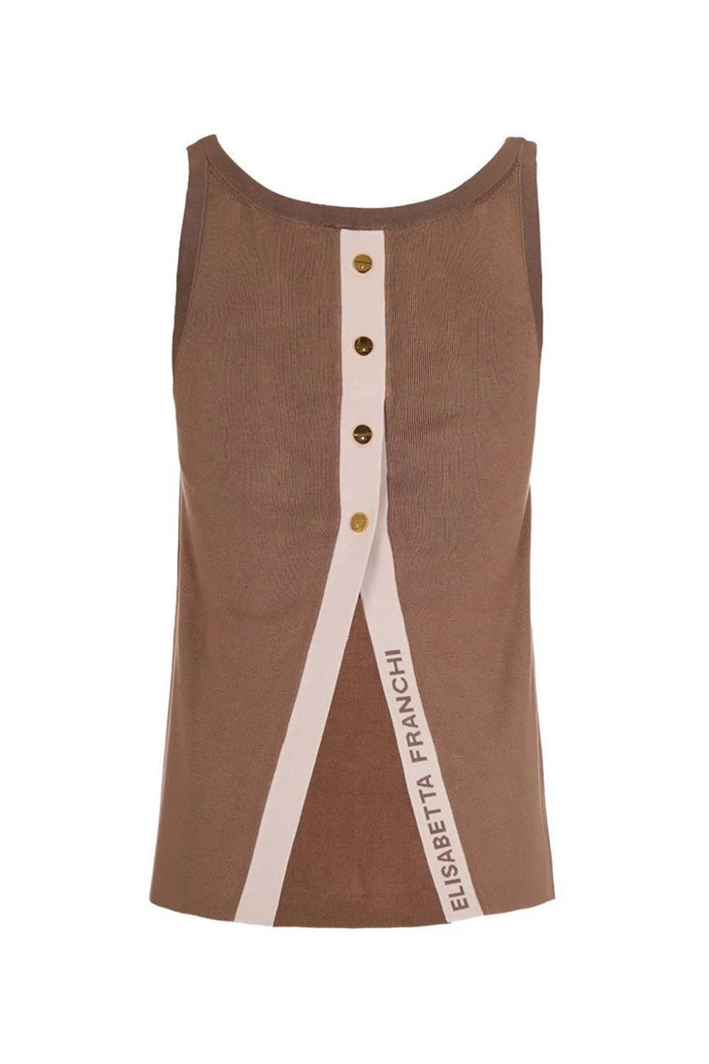 Top Smanicato Elisabetta Franchi in Maglia con Bande Lucide e Logo Jacquard TK72S 61E2727 Elisabetta Franchi