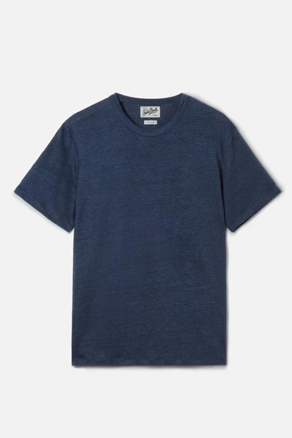 T-shirt Ecstasea mc2 in puro lino blu con logo ricamato ECS0003 -00119L Mc2 Saint Barth