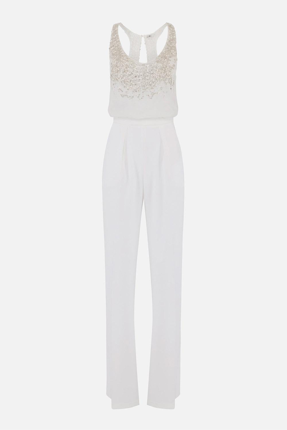 Tuta in georgette e crêpe con cristalli TU063 57E2360 Elisabetta Franchi