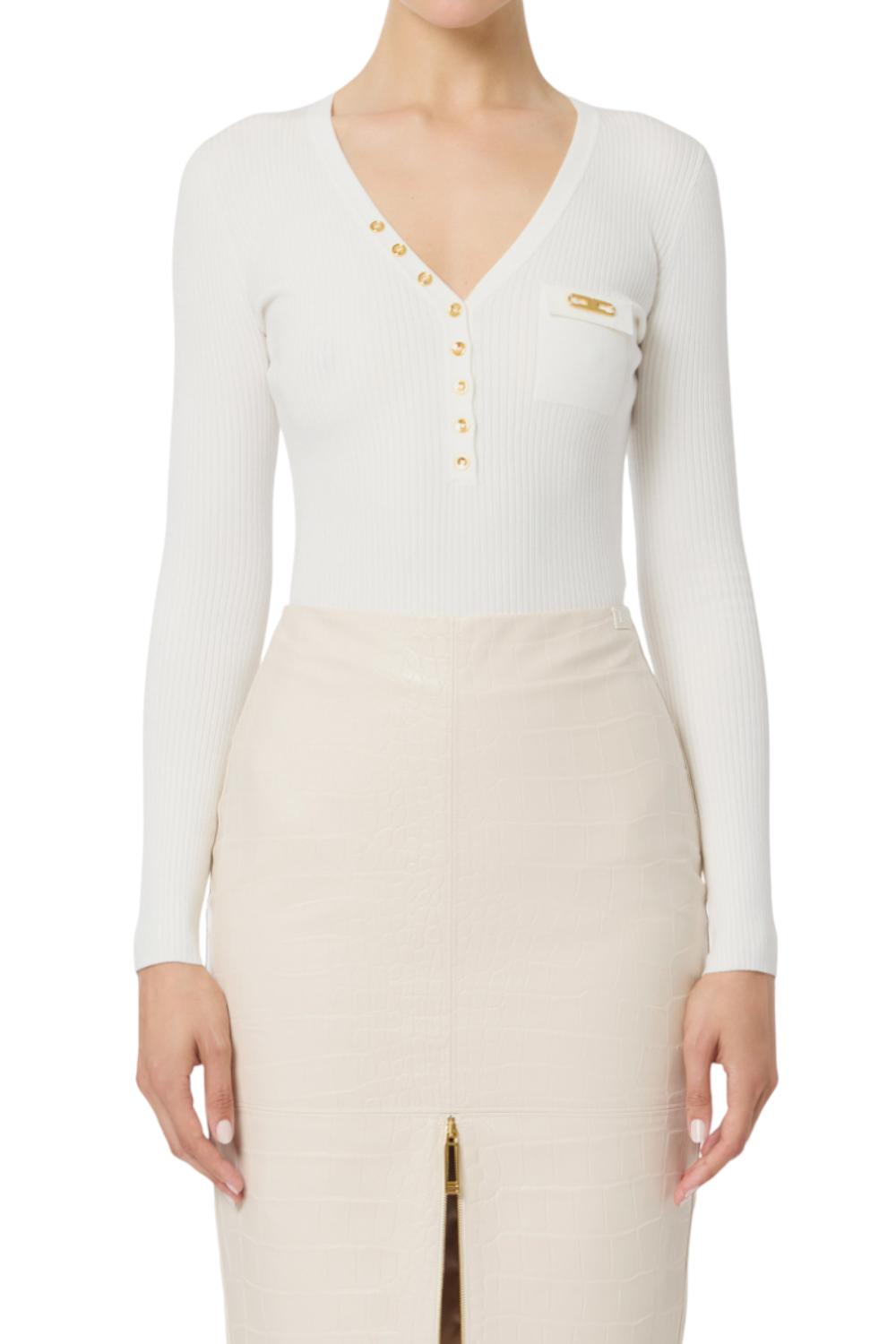 Maglia a costine con taschino<BR/> MK12B 56E2360 Elisabetta Franchi