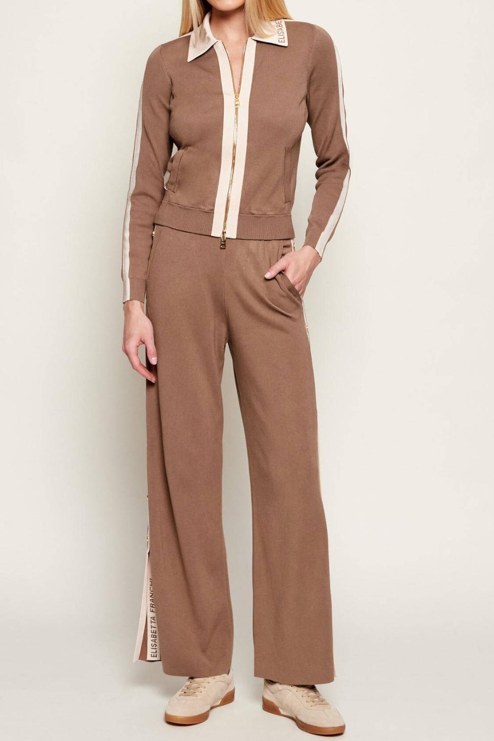 Giacca Elisabetta Franchi in Maglia con Zip Dorata, Jacquard e Bande a Contrasto MK66S 61E2727 Elisabetta Franchi