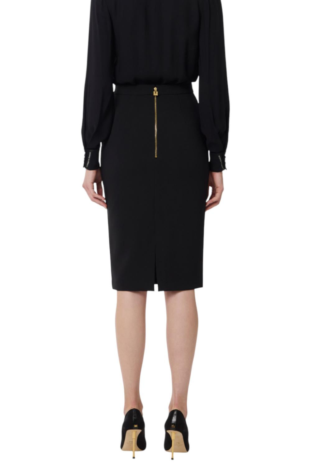 Gonna in crêpe con logo gioiello<BR/> GO137 56E2110 Elisabetta Franchi