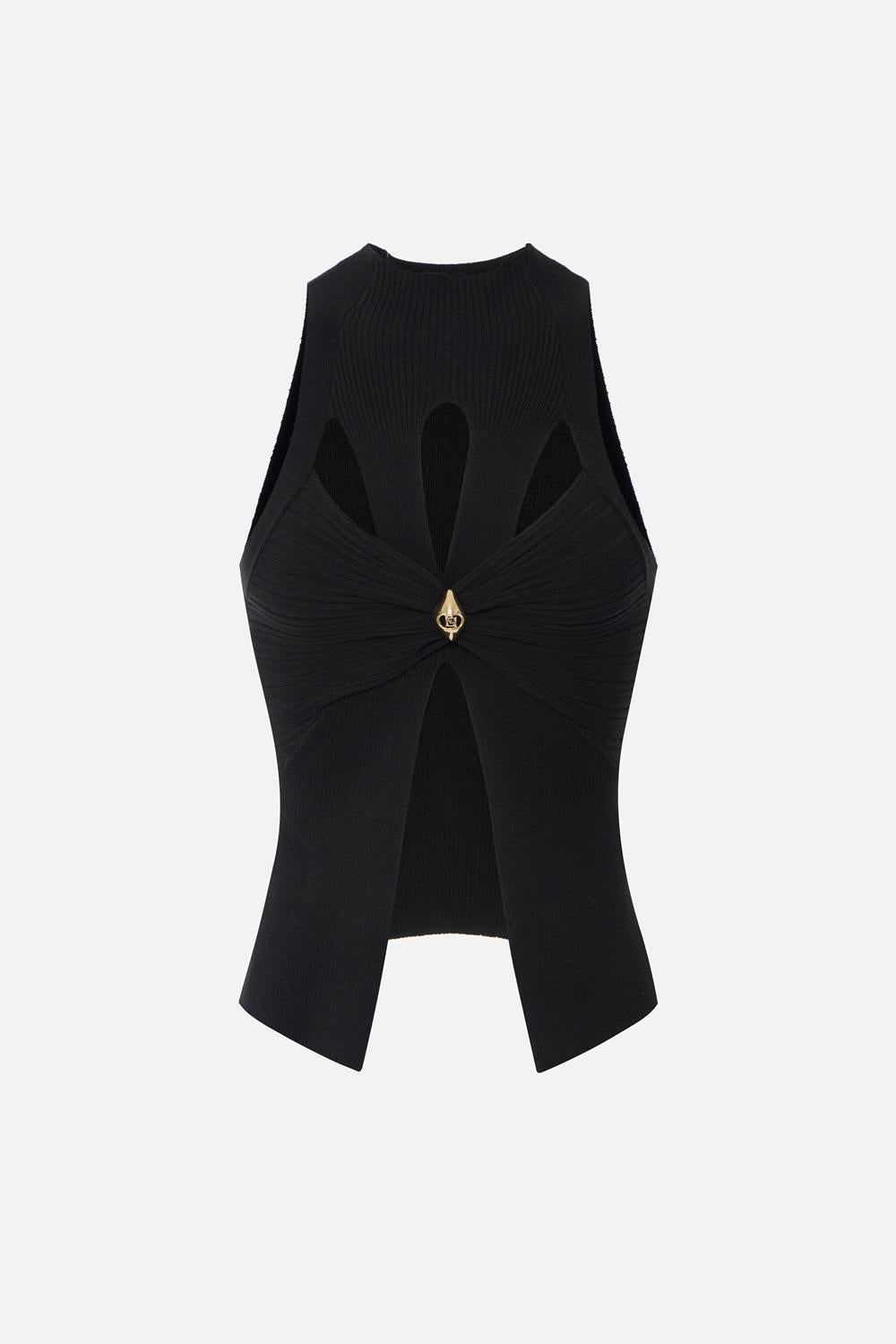 Canotta a costine con cut-out<BR/> TK30B 51E2110 Elisabetta Franchi