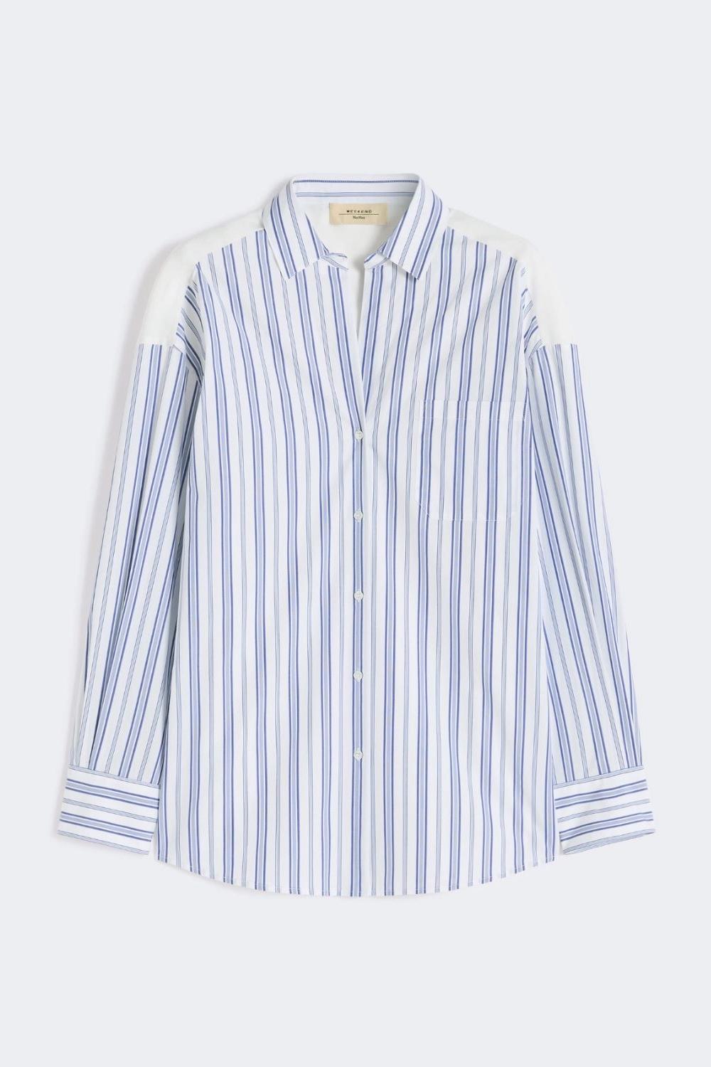Camicia in cotone a righe e pizzo Sangallo WKDTESSILE 050BLU Max Mara Weekend