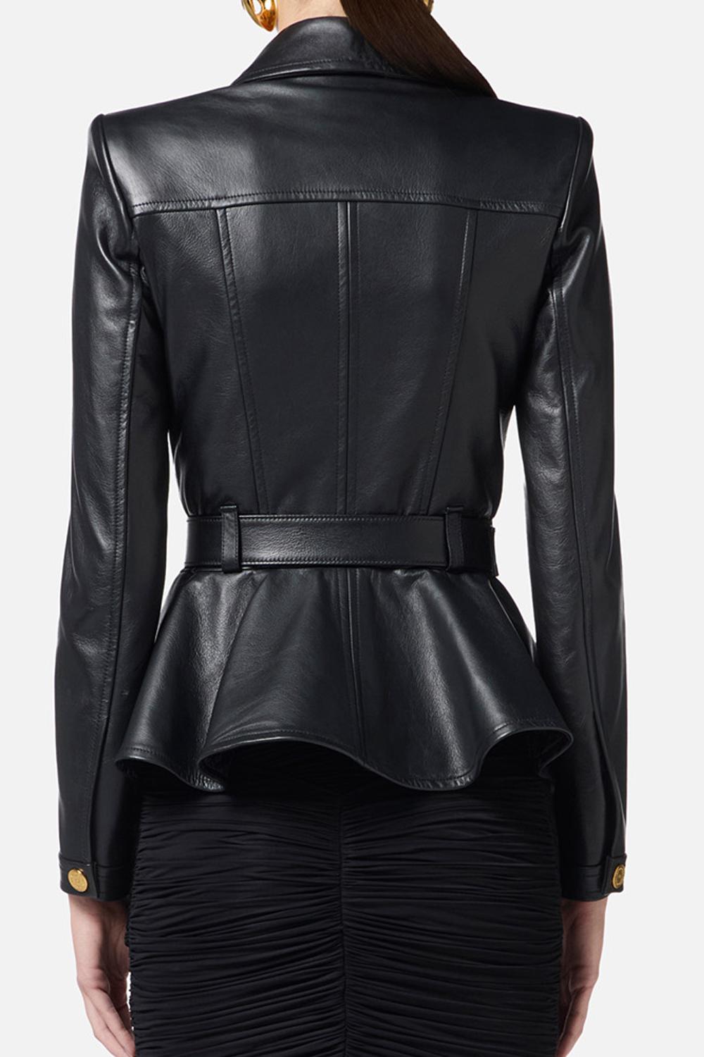 Giacca in pelle con peplum<BR/> GD46Z 51E2110 Elisabetta Franchi