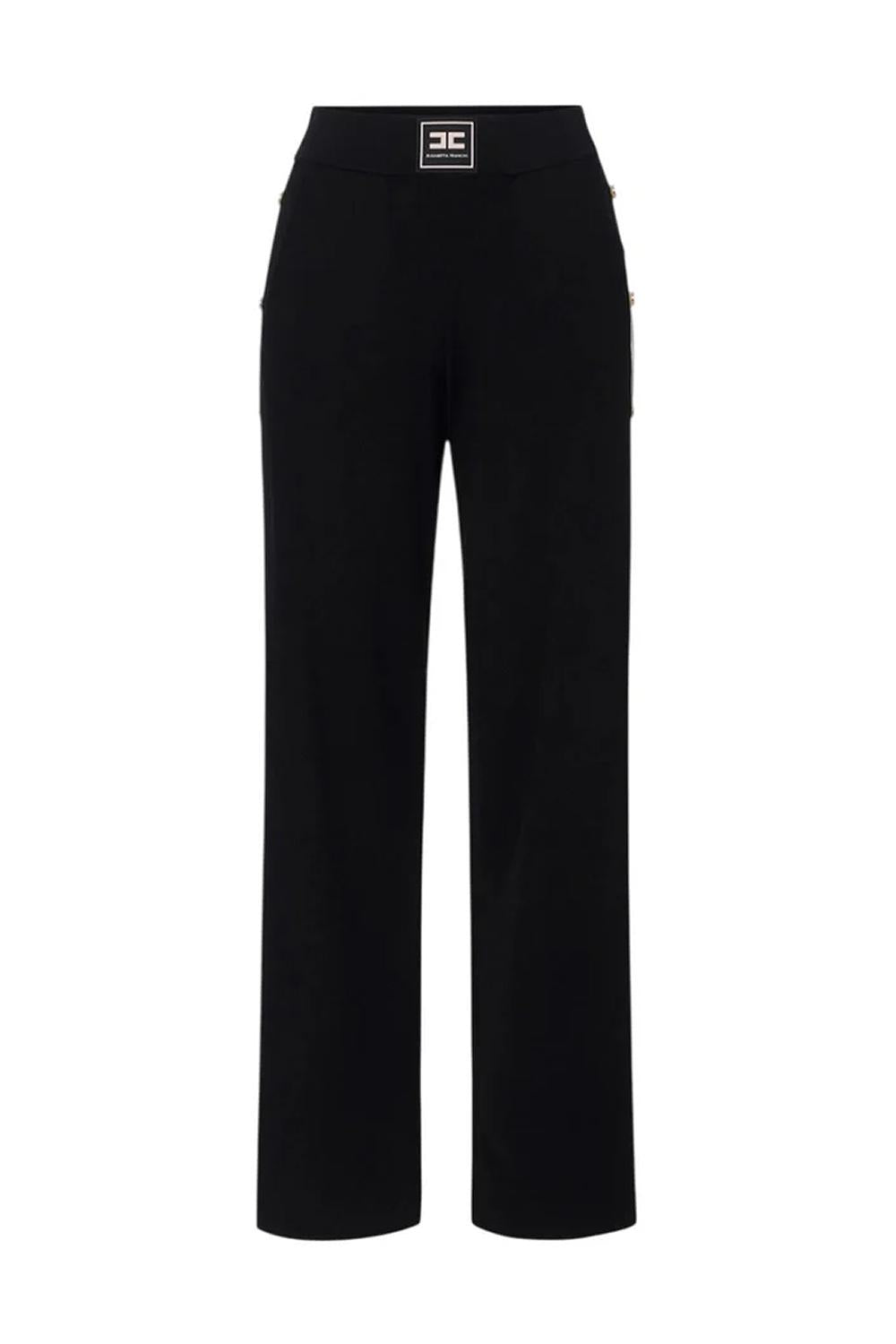 Pantaloni in Maglia Elisabetta Franchi con Bande Lucide e Logo Jacquard KP74S 61E2685 Elisabetta Franchi