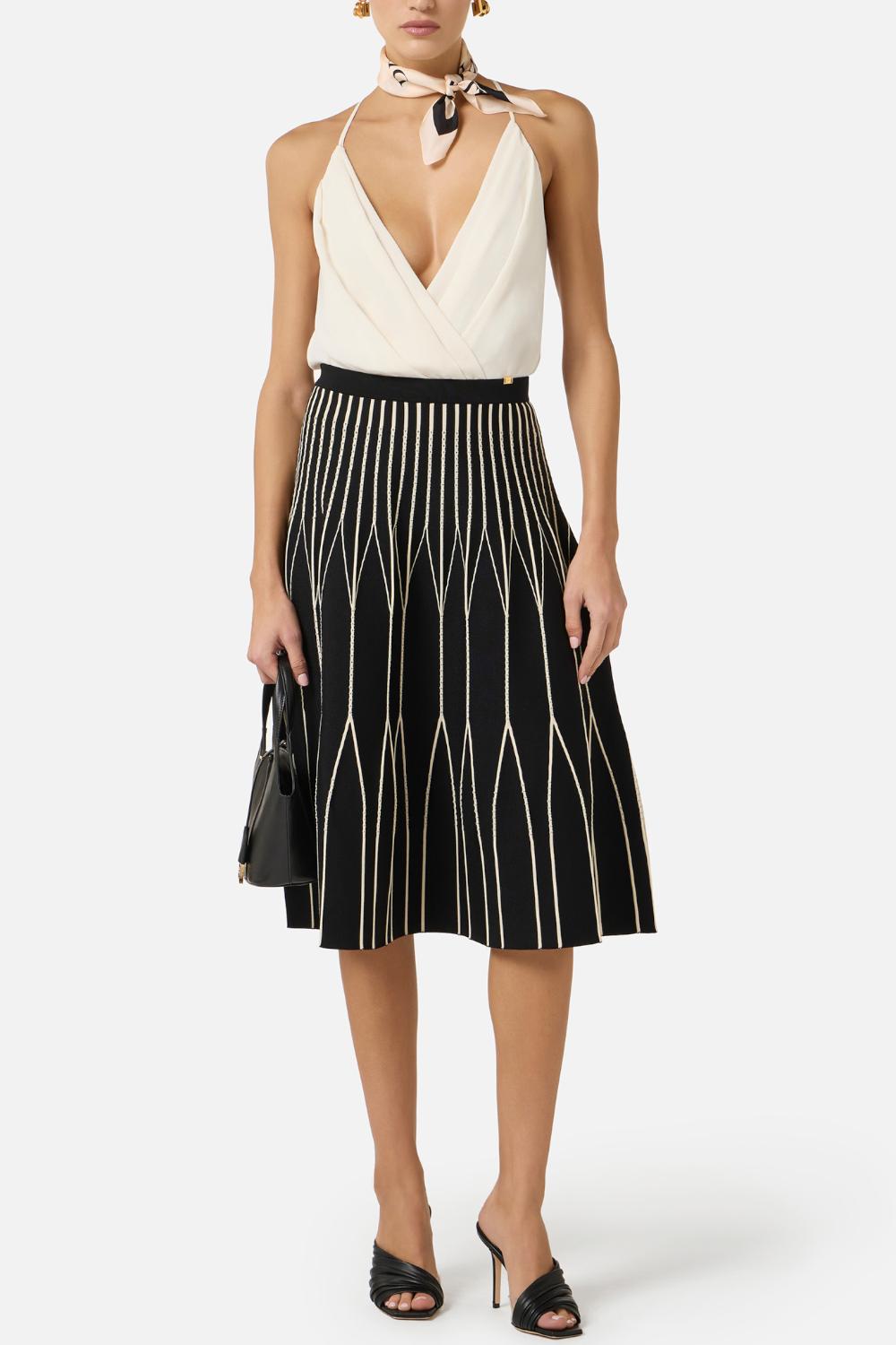 Body Elisabetta Franchi in Georgette di Viscosa con Scollo Sovrapposto e Logo Dorato BO014 61E2193 Elisabetta Franchi