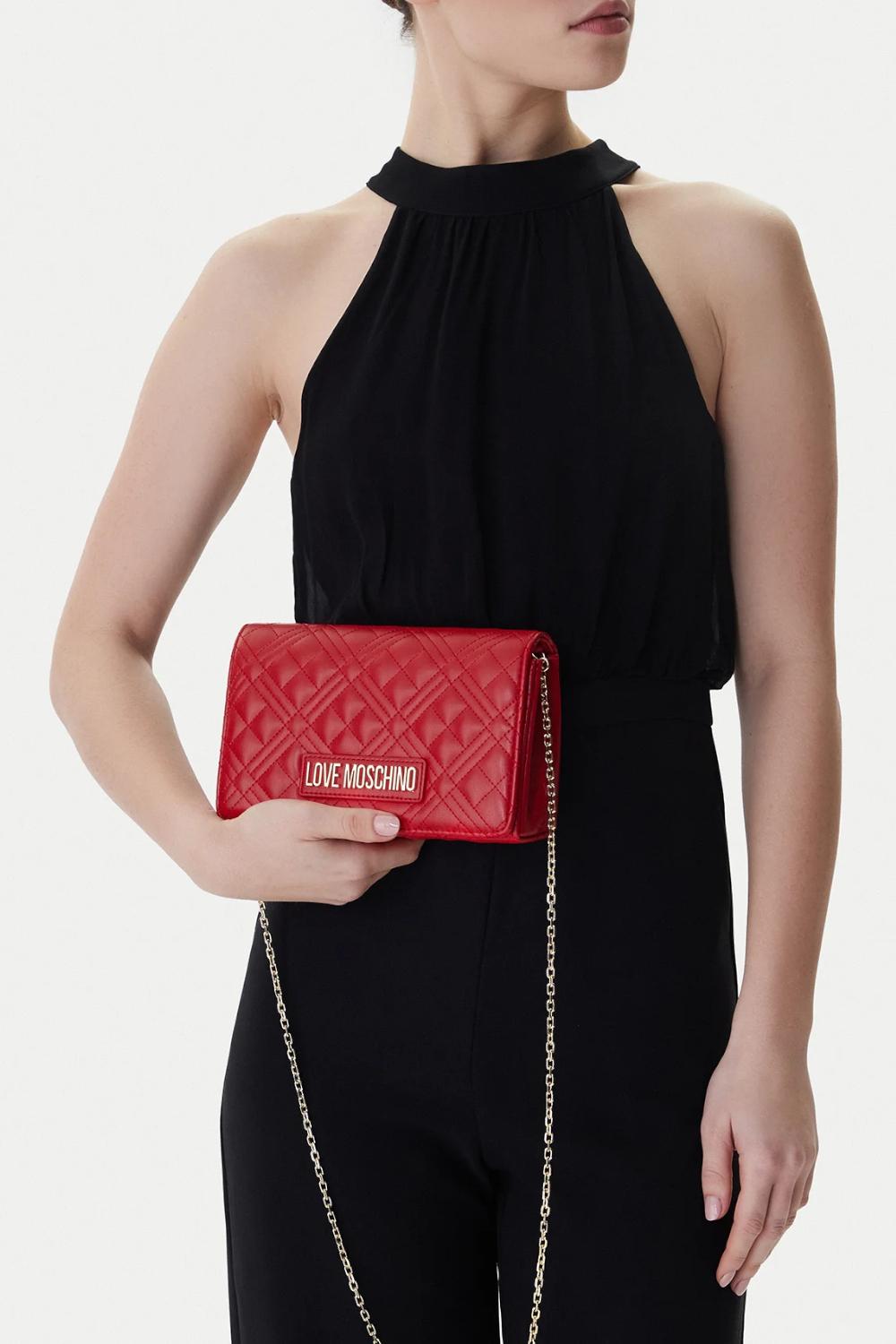 Pochette trapuntata Love Moschino con logo lettering oro e catena JC4079PP1O LA0500 Love Moschino