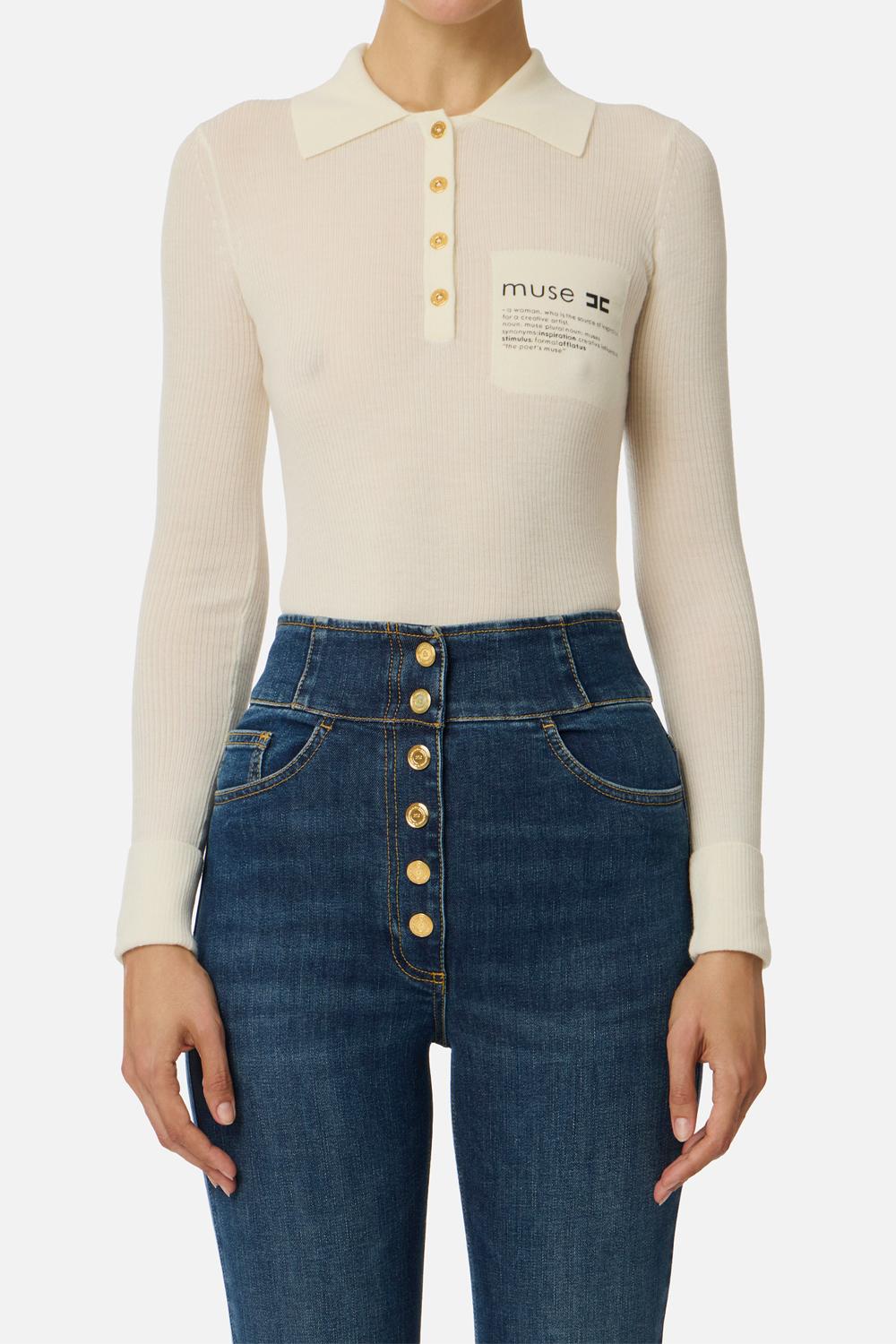 Polo in maglia con dettaglio lettering MK40B 57E2DZ9 Elisabetta Franchi