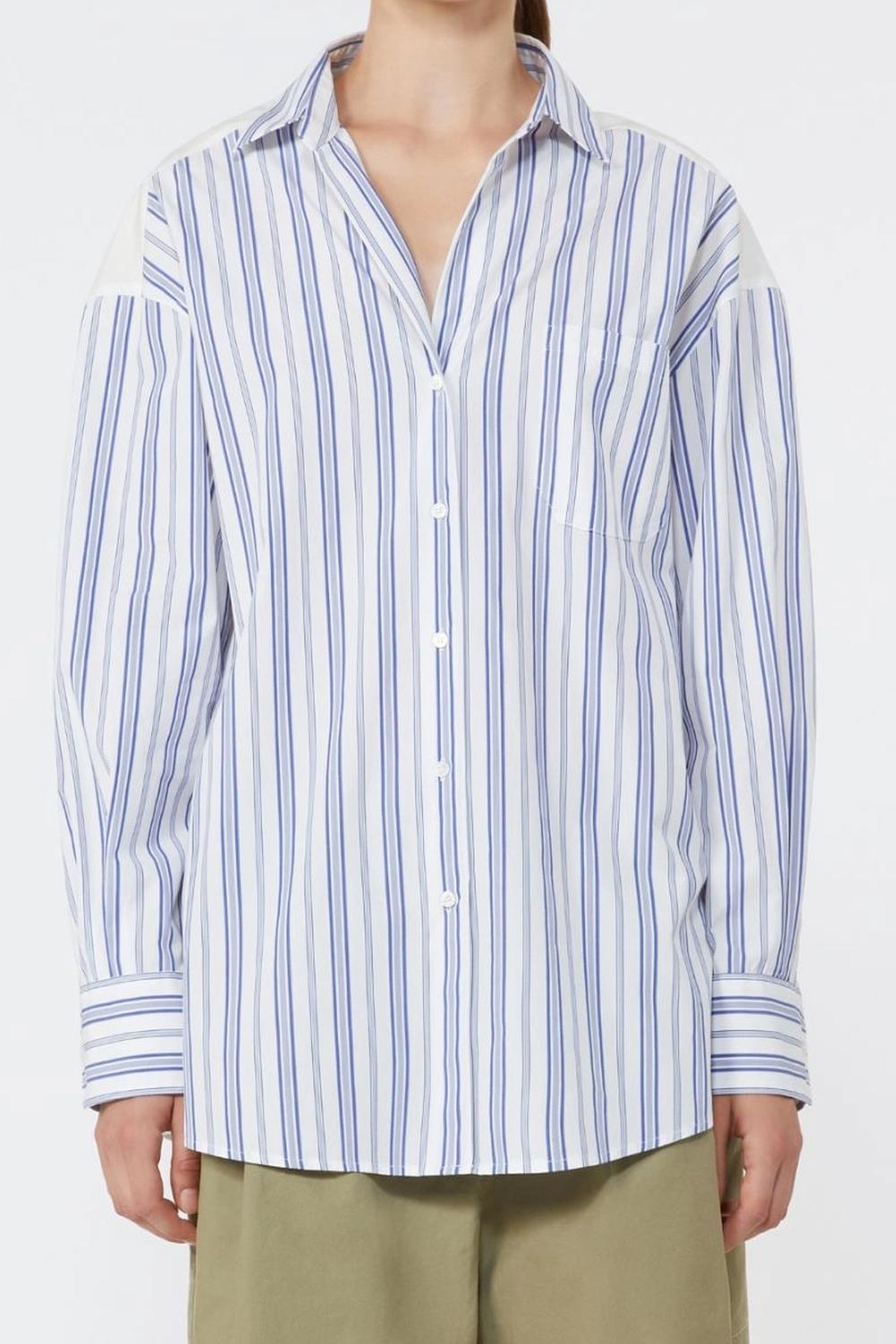 Camicia in cotone a righe e pizzo Sangallo WKDTESSILE 050BLU Max Mara Weekend