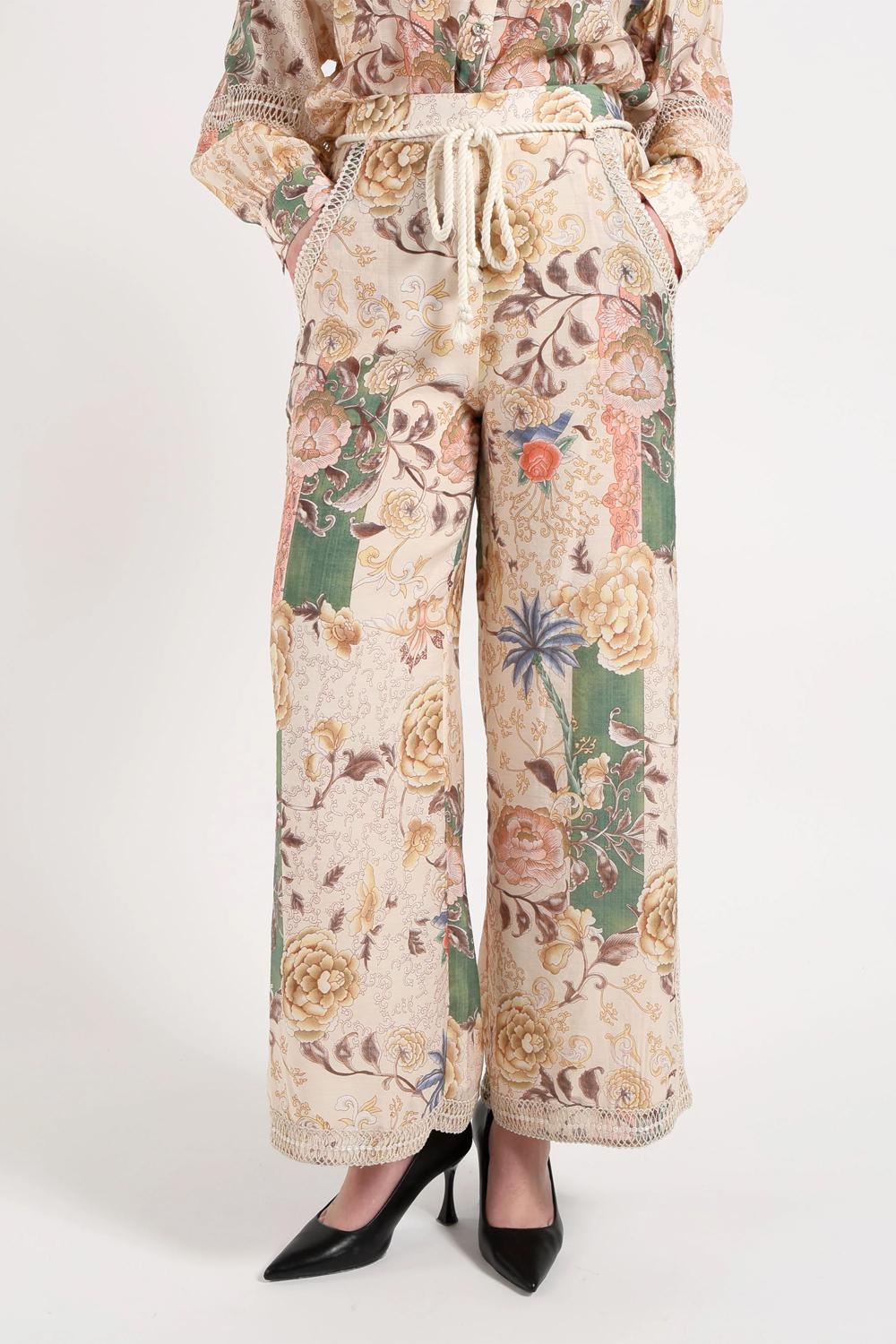 Pantalone Donna Amosa Morbido Fantasia con Cintura e Merletto A26SSPA03 /U.V. Amosa