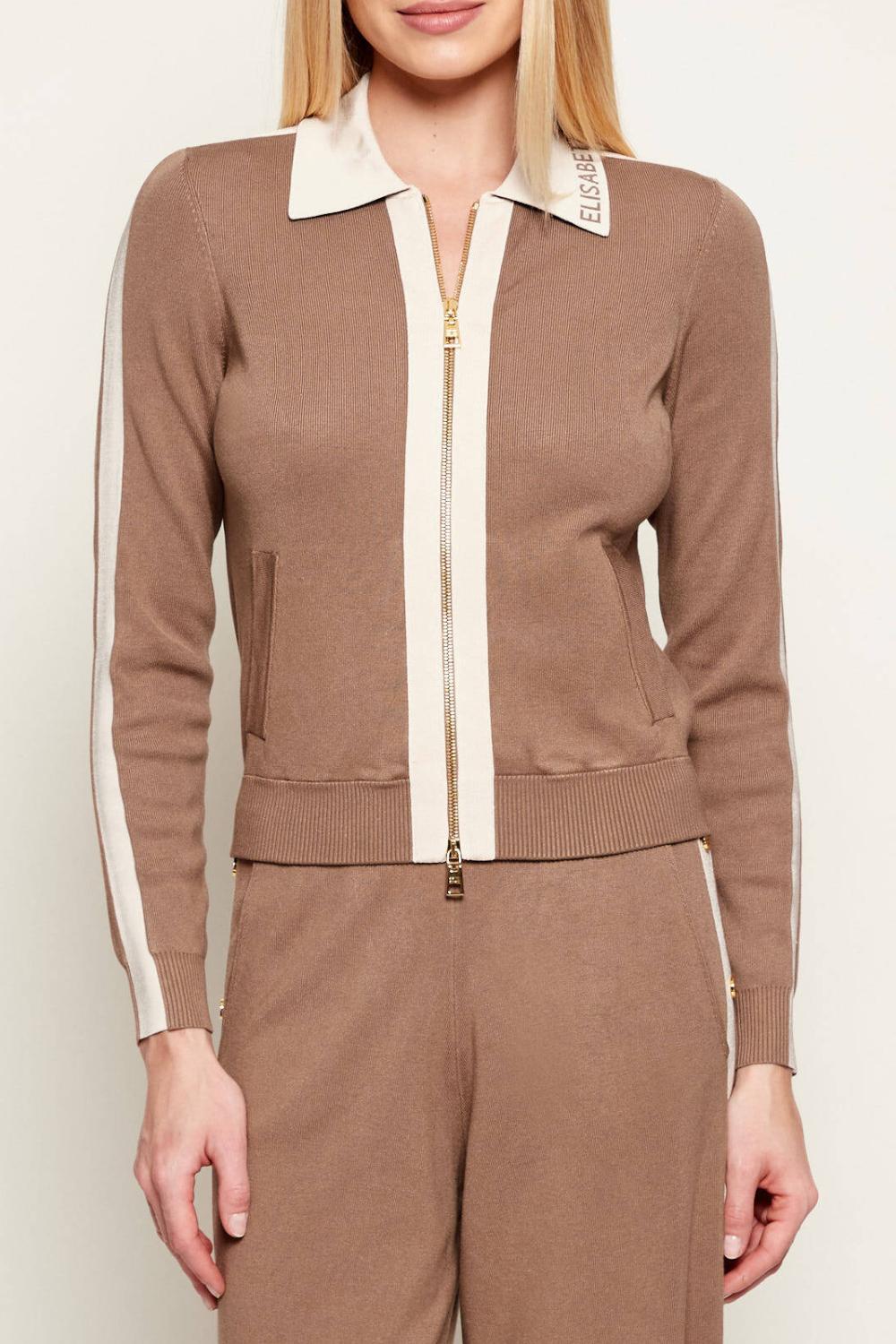 Giacca Elisabetta Franchi in Maglia con Zip Dorata, Jacquard e Bande a Contrasto MK66S 61E2727 Elisabetta Franchi