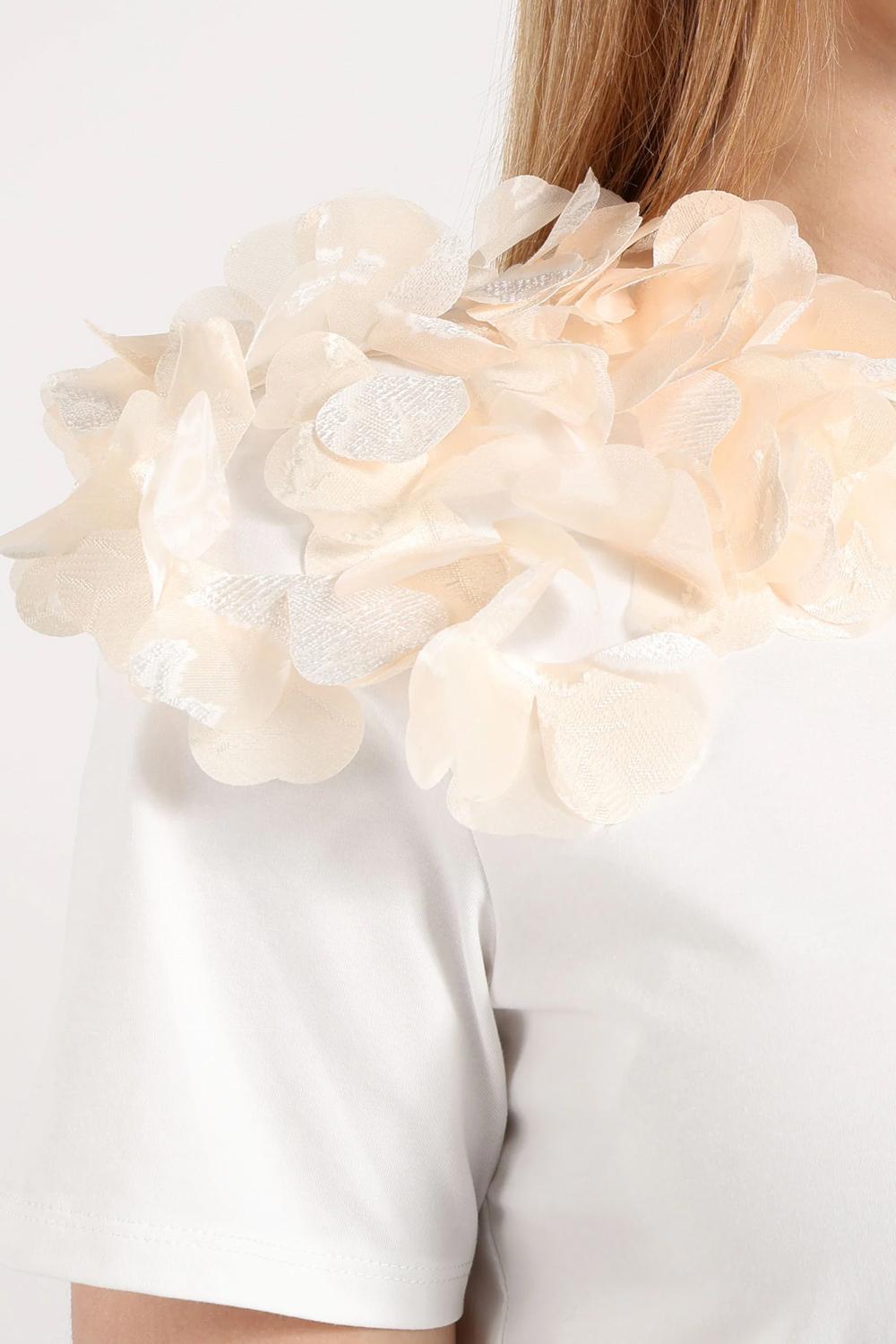 Amosa T-shirt Donna con Fiori a Contrasto A26SSTS77 /BIANCO Amosa