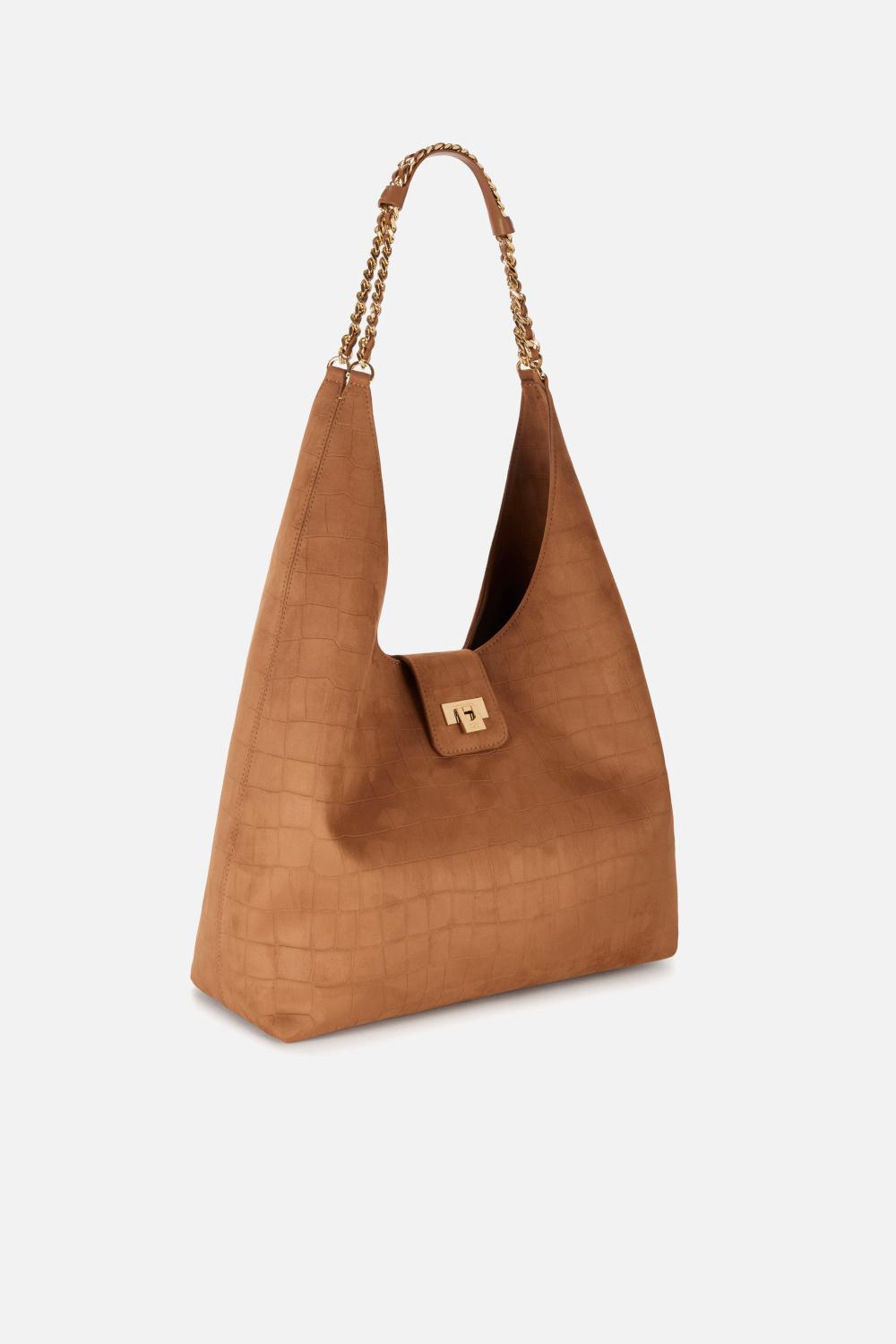 Borsa Hobo Elisabetta Franchi in Suede con Stampa Cocco e Catene Dorate BS01A 61E2600 Elisabetta Franchi