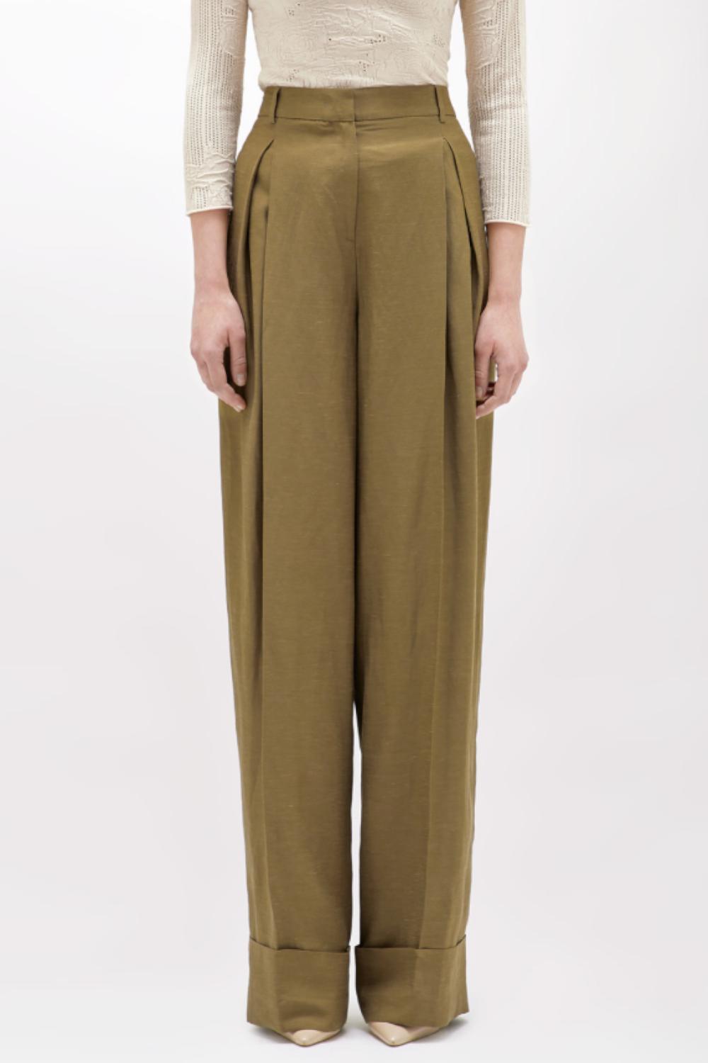 PANTALONI WIDE LEG IN MISTO LINO<BR/> RA5161 T882390622 Blugirl