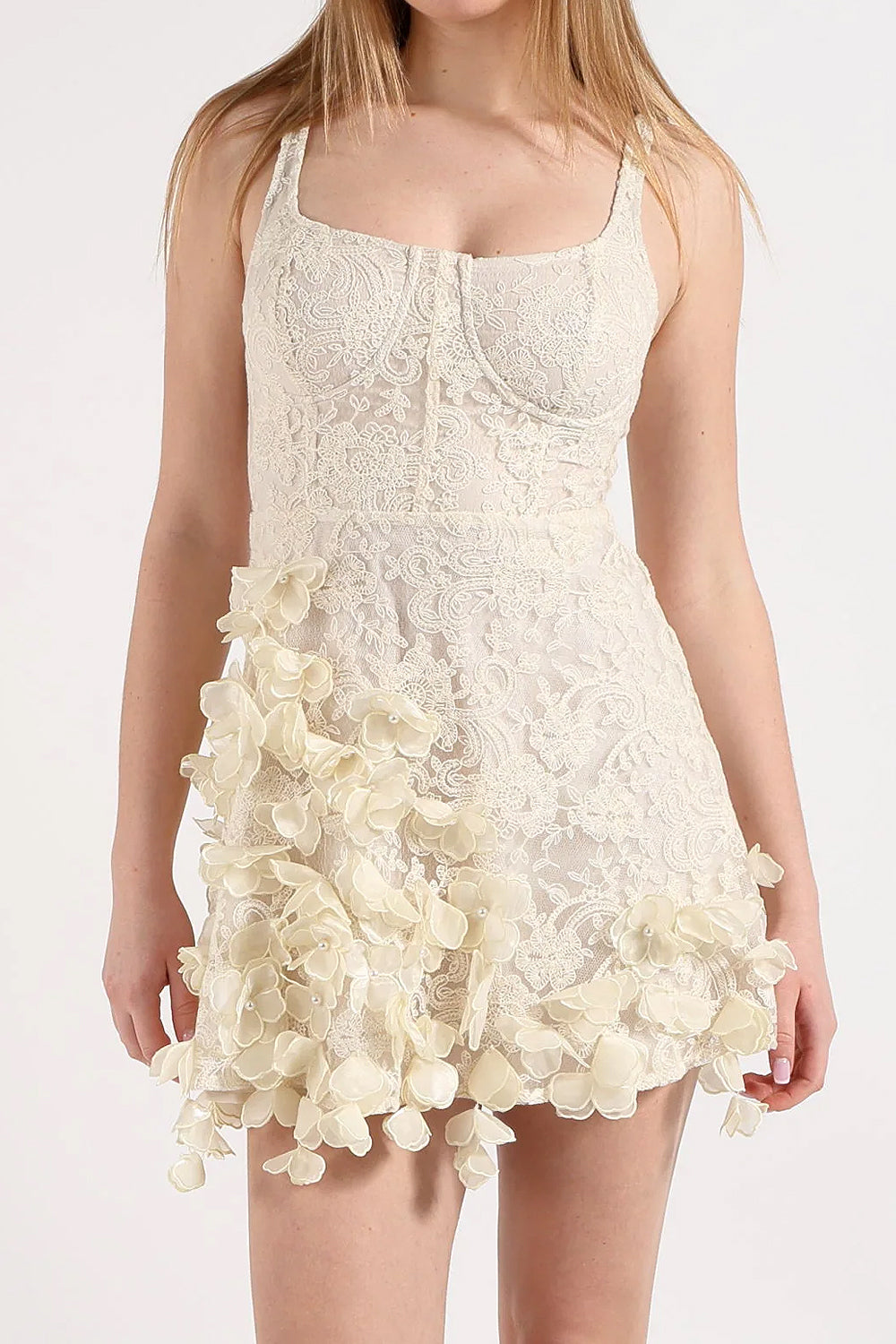 Abito Donna Amosa Mezzo Bustino con Fiori Applicati e Perle A26SSAB01 /U.V. Amosa 