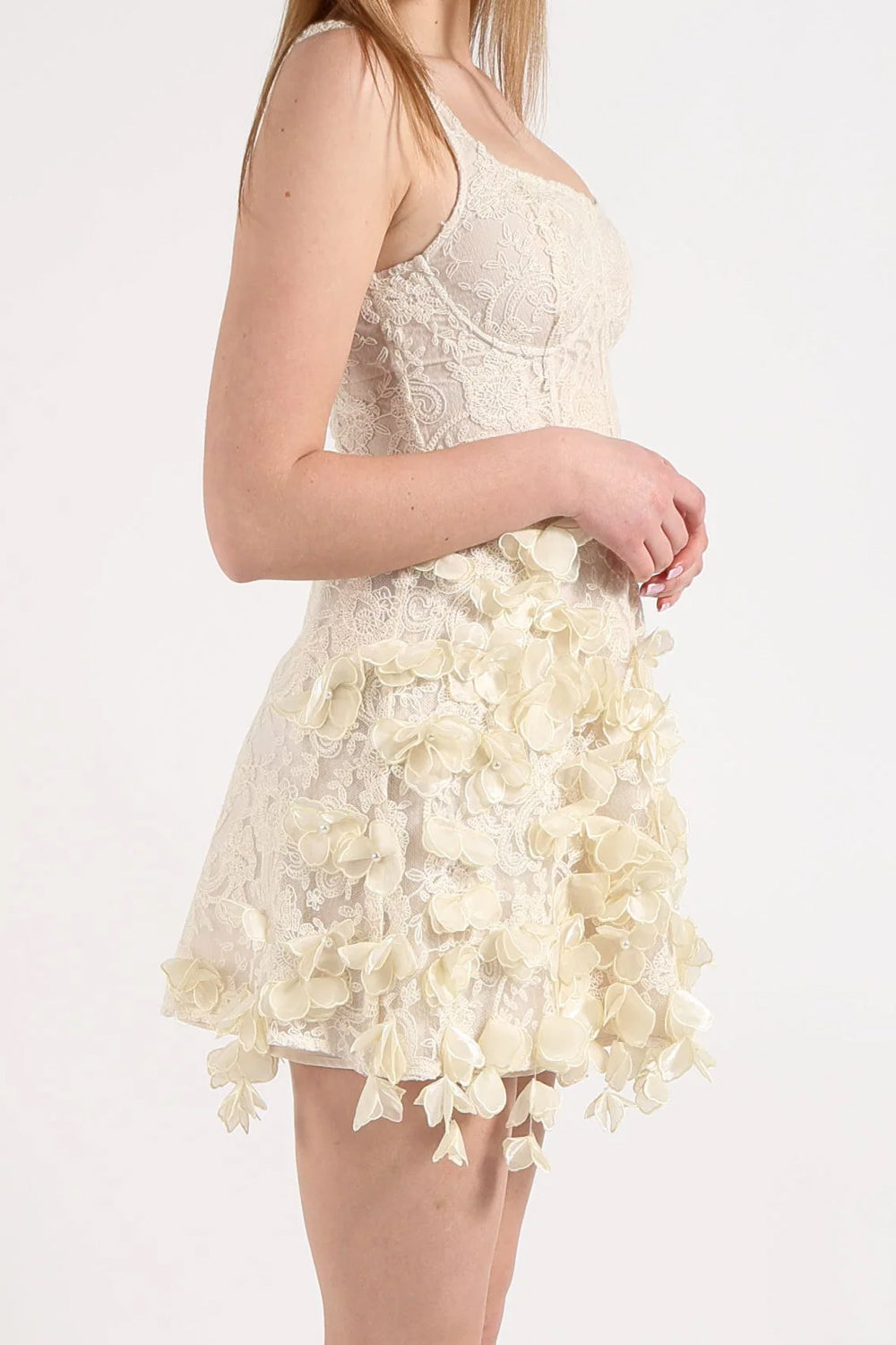 Abito Donna Amosa Mezzo Bustino con Fiori Applicati e Perle A26SSAB01 /U.V. Amosa 