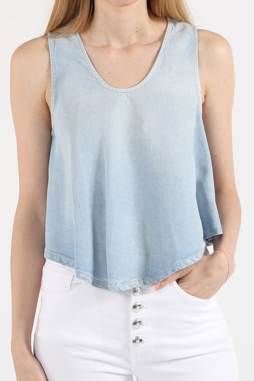 Top cropped in denim fisso lyocell DC454 DF0266D-MC6800 Dondup 