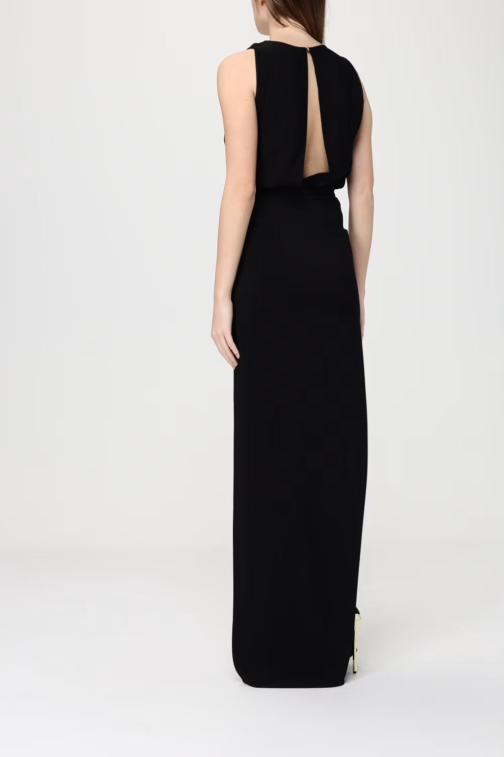 Abito in georgette di viscosa e crêpe con coda AB915 61E2110 Elisabetta Franchi 