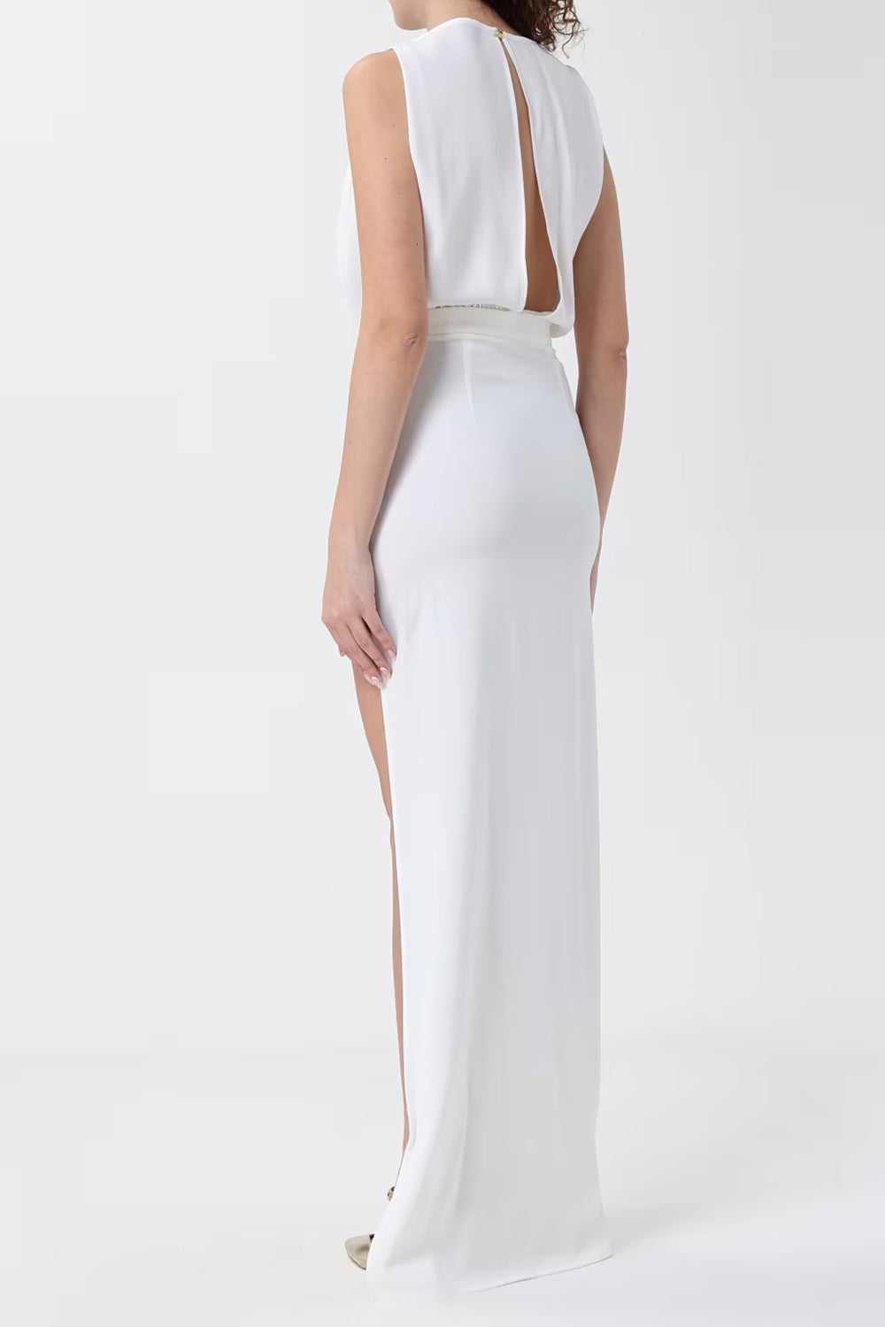 Abito in georgette di viscosa e crêpe con coda AB915 61E2360 Elisabetta Franchi 