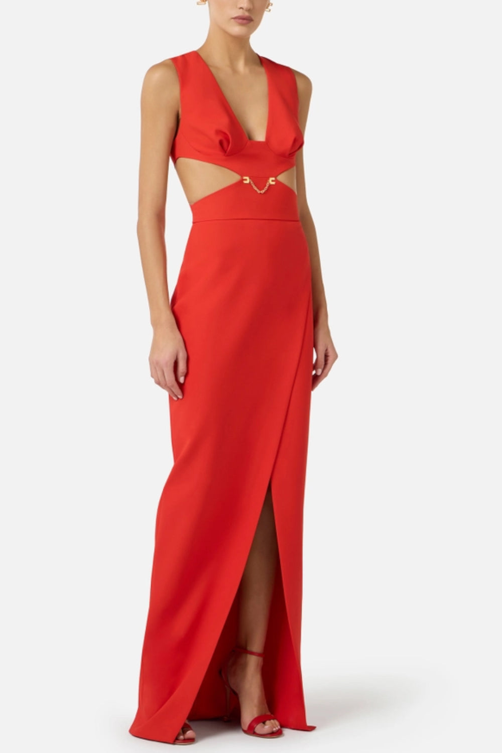 Abito da Sera Elisabetta Franchi in Crêpe con Cut-Out e Spacco Laterale<BR/> ABR02 61E2H85 Elisabetta Franchi 