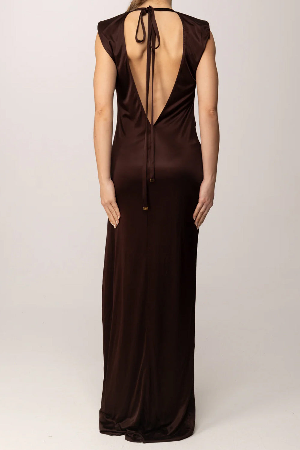 Abito da Sera Elisabetta Franchi in Jersey di Viscosa Lucida con Drappeggio e Spacco<BR/> ABR24 61E2644 Elisabetta Franchi 