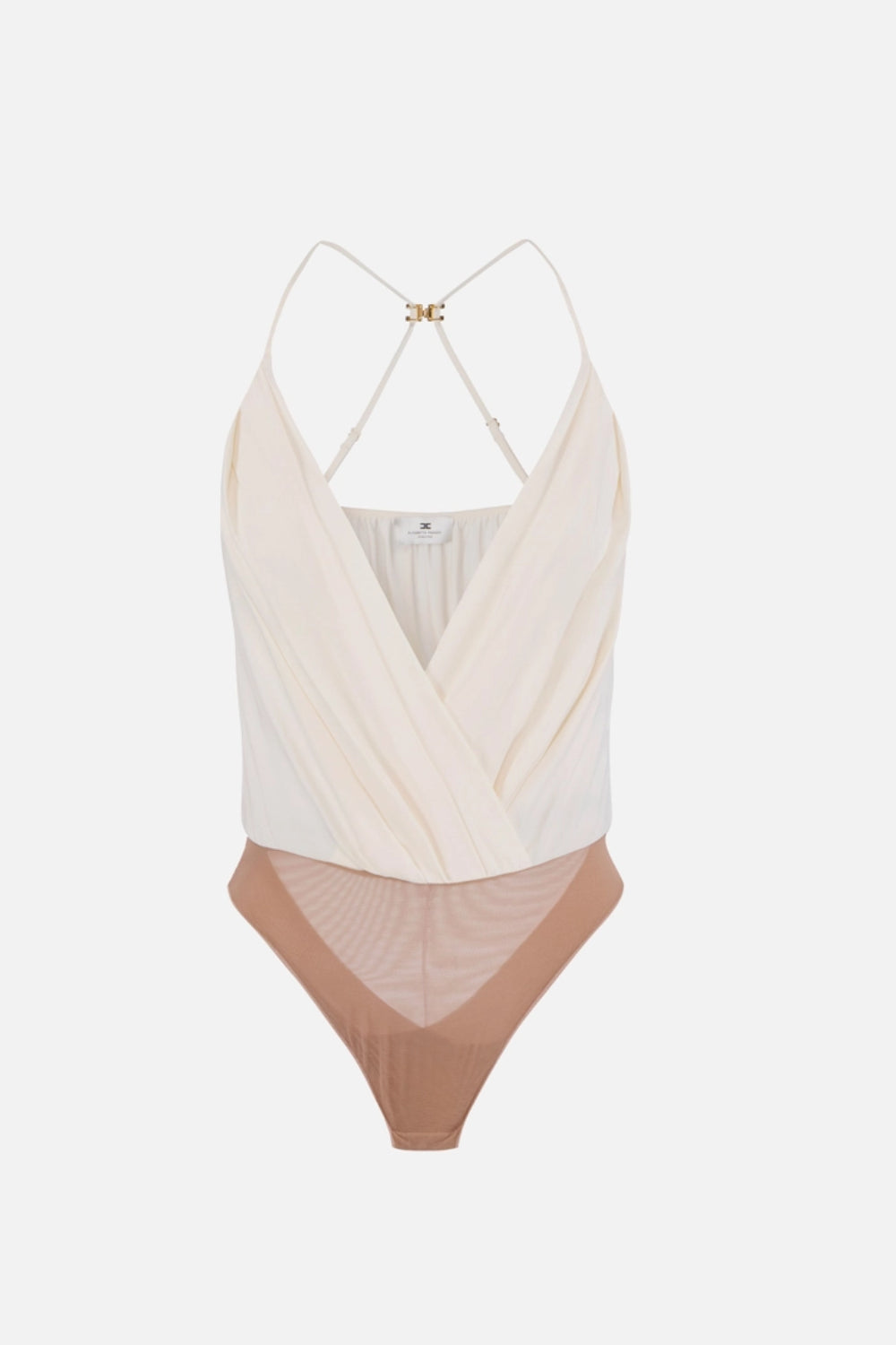 Body Elisabetta Franchi in Georgette di Viscosa con Scollo Sovrapposto e Logo Dorato BO014 61E2193 Elisabetta Franchi 