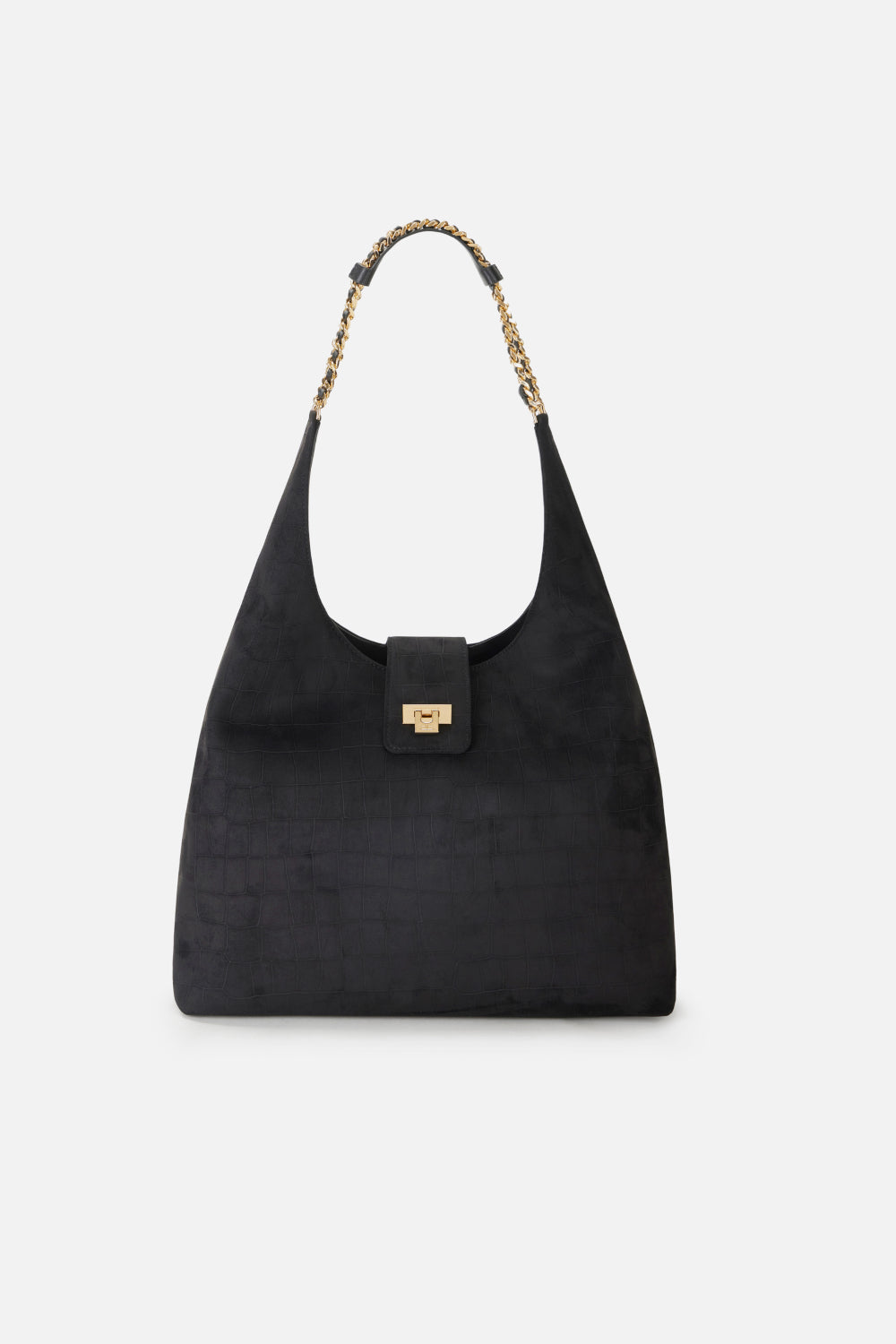 Borsa Hobo Elisabetta Franchi in Suede con Stampa Cocco e Catene Dorate BS01A 61E2110 Elisabetta Franchi 