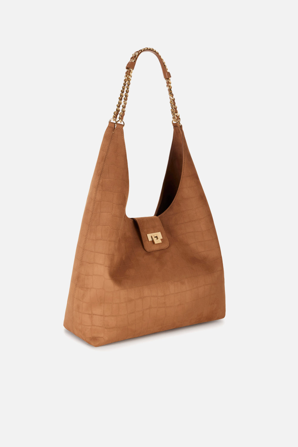Borsa Hobo Elisabetta Franchi in Suede con Stampa Cocco e Catene Dorate BS01A 61E2600 Elisabetta Franchi 