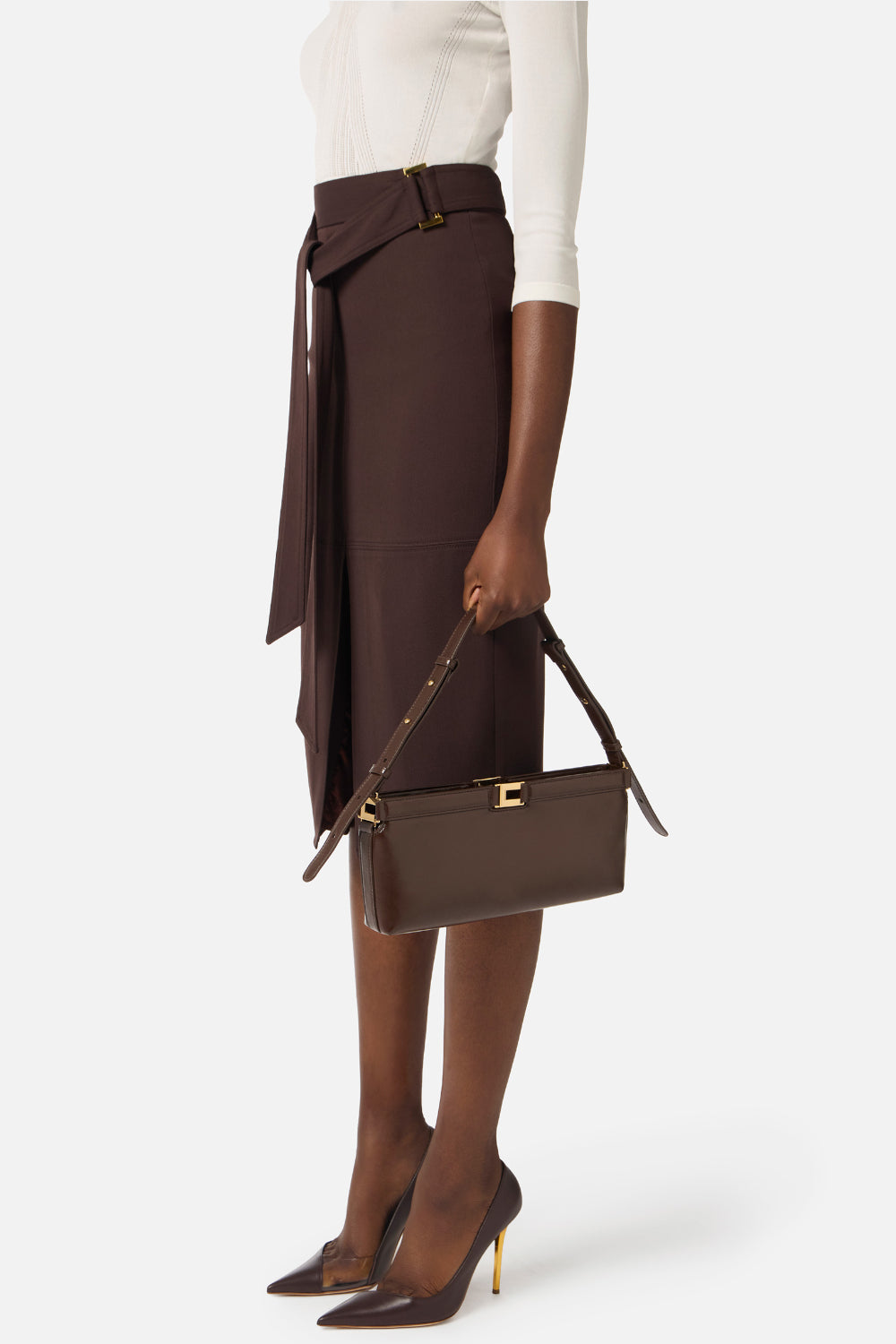 Borsa Elisabetta Franchi in Materiale Sintetico Effetto Naplak con Logo Dorato BS17A 61E2EV9 Elisabetta Franchi 