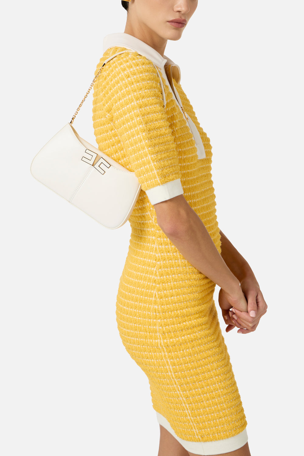 Borsa Elisabetta Franchi a Spalla con Tracolla in Metallo e Logo Dorato BS93A 61E2360 Elisabetta Franchi 