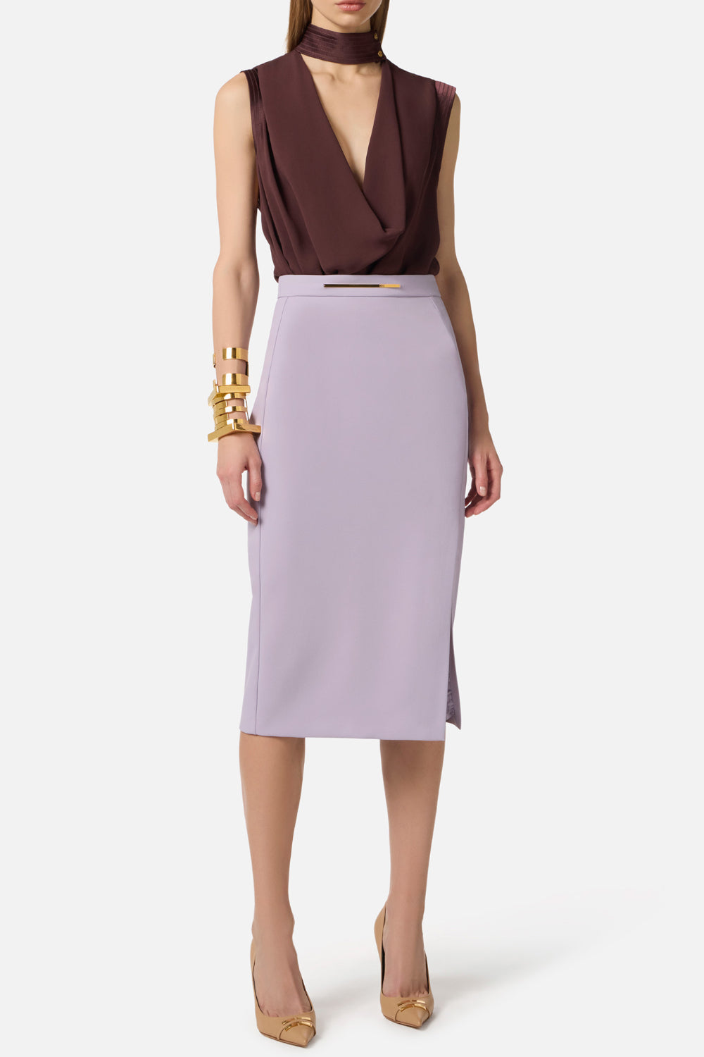 Top Elisabetta Franchi in Georgette di Viscosa con Bottoni Gioiello CA134 61E2644 Elisabetta Franchi 