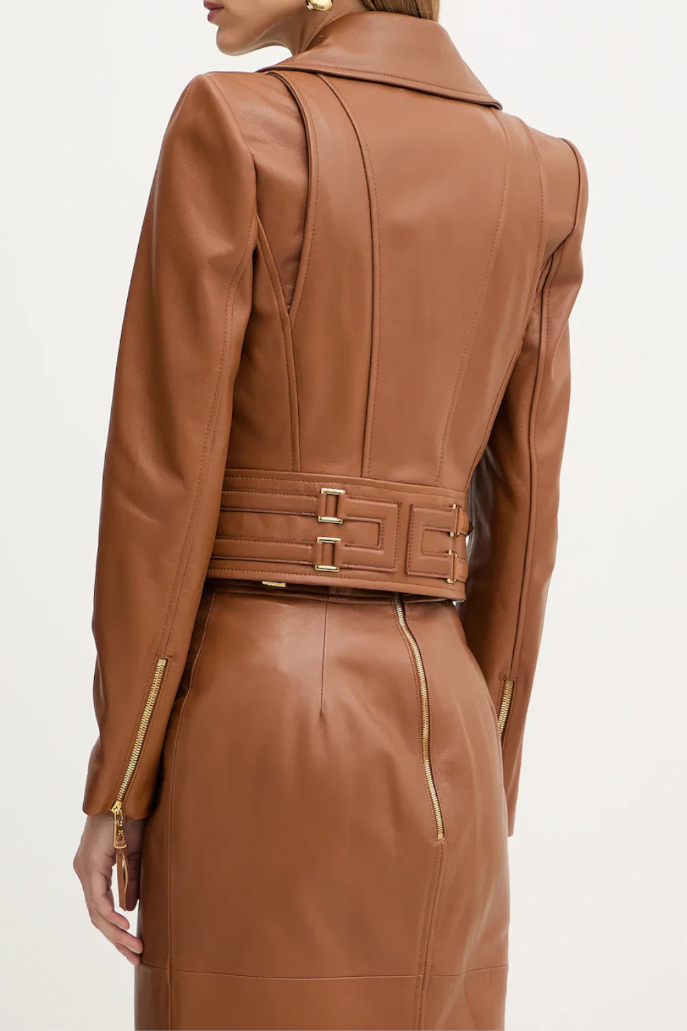 Chiodo Elisabetta Franchi in Pelle con Zip Asimmetrica e Dettagli Dorati GD57Z 61E2600 Elisabetta Franchi 